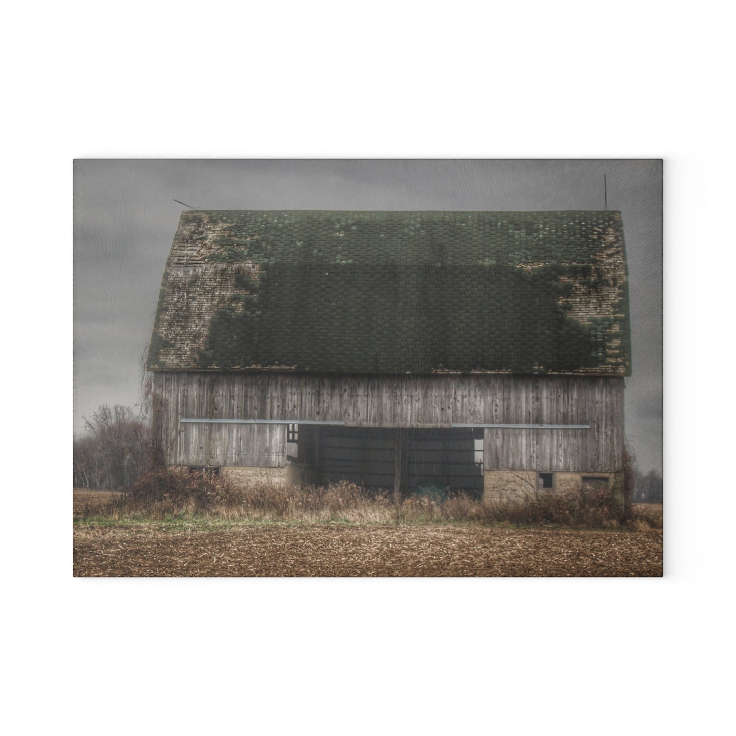 U R There Photography Stone Road Old Grey II Rustic Farmhouse Tempered-Glass Cutting Board