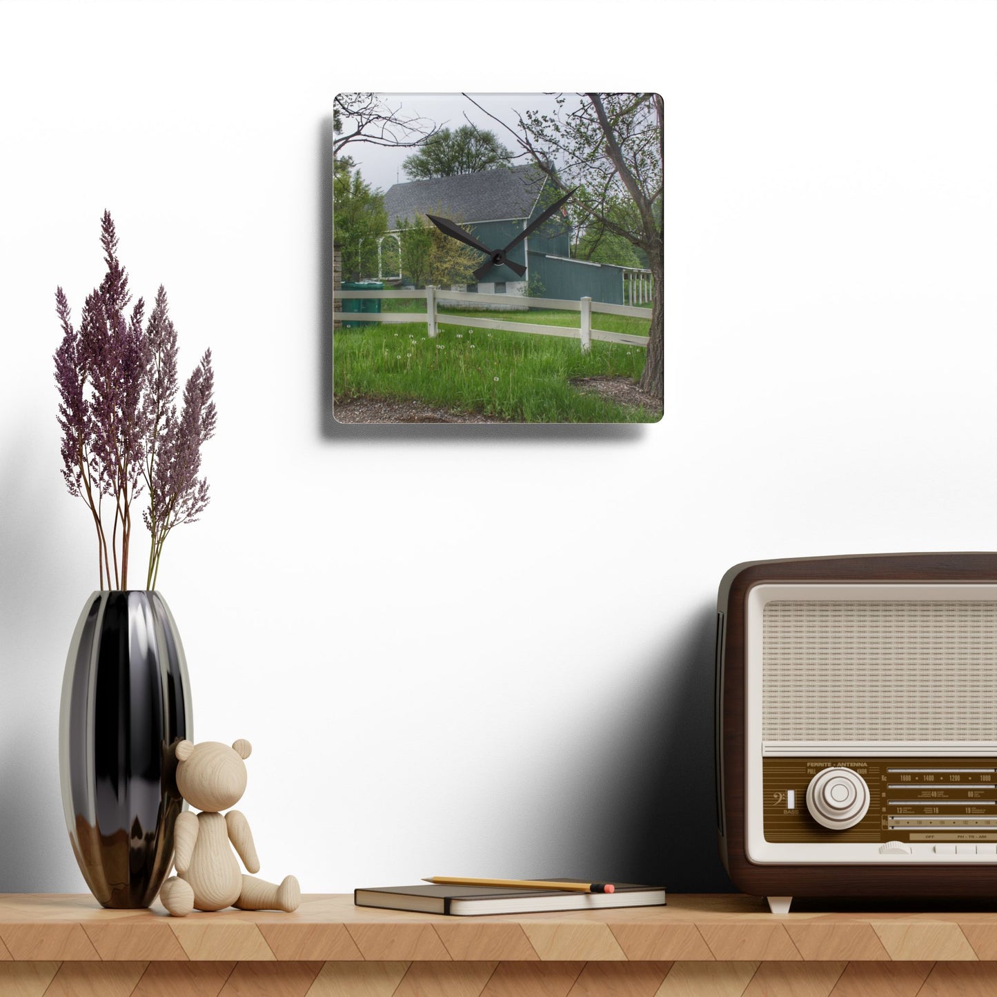 U R There Photography Lake George Road Fox Green Rustic Farmhouse Acrylic Wall Clock