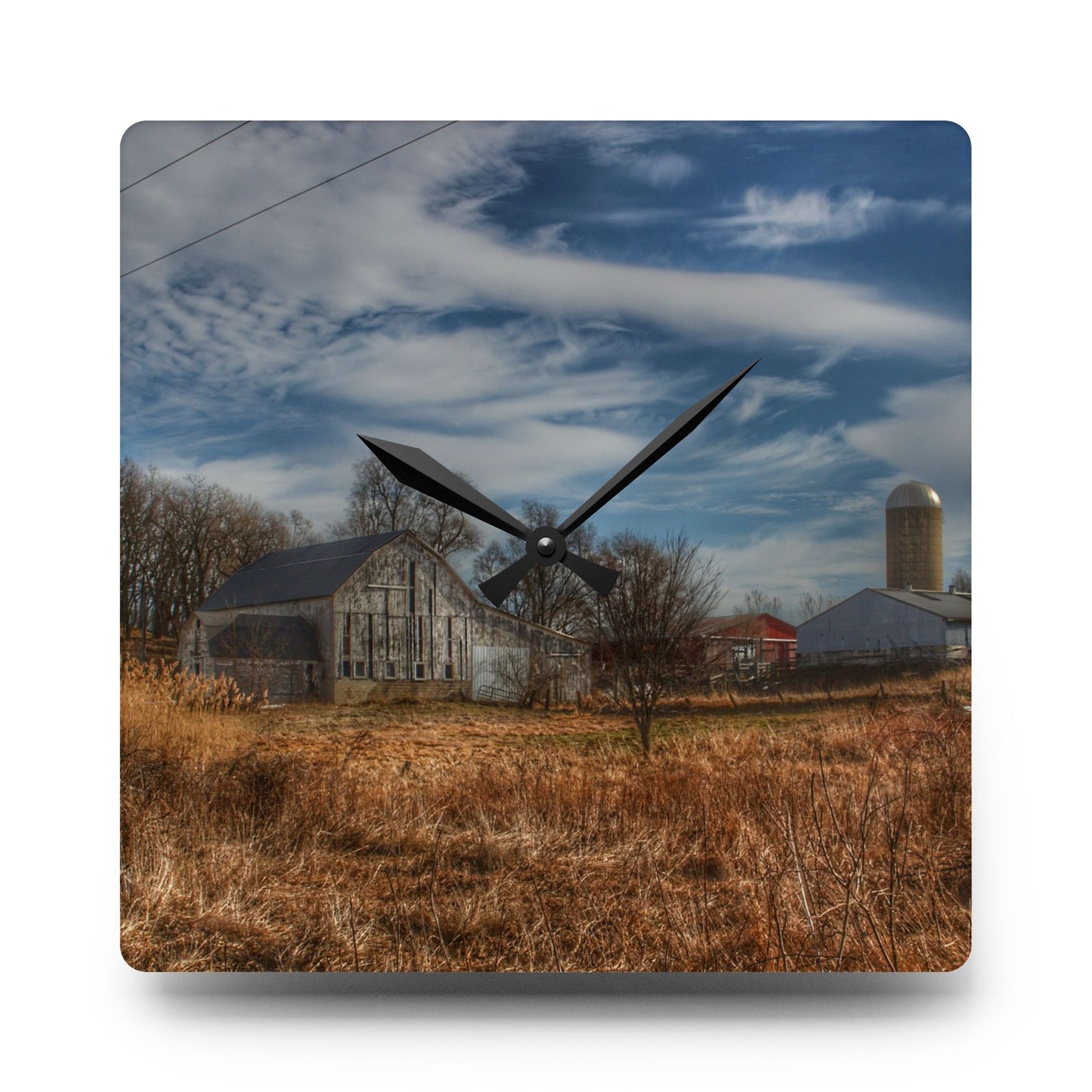 U R There Photography Newark Road White II Rustic Farmhouse Acrylic Analog Wall Clock