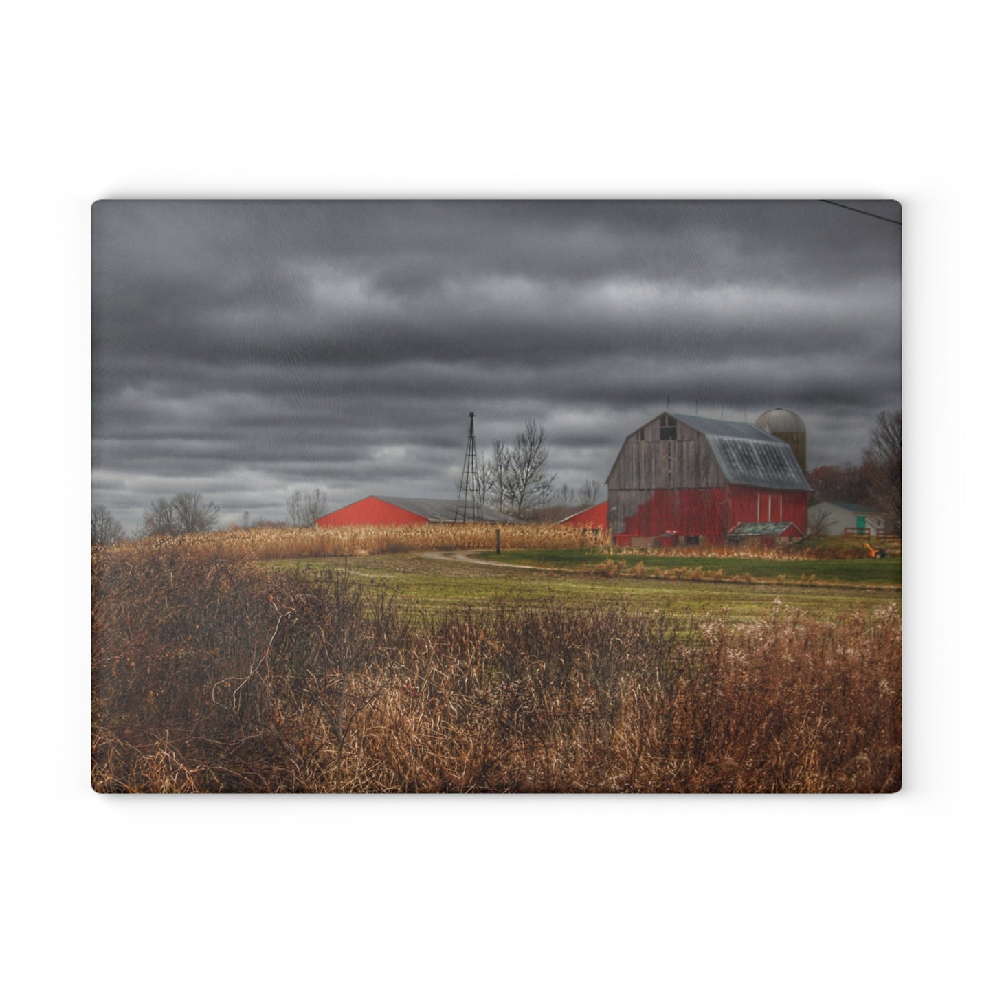 U R There Photography Slattery Road Grey Rustic Farmhouse Tempered-Glass Cutting Board