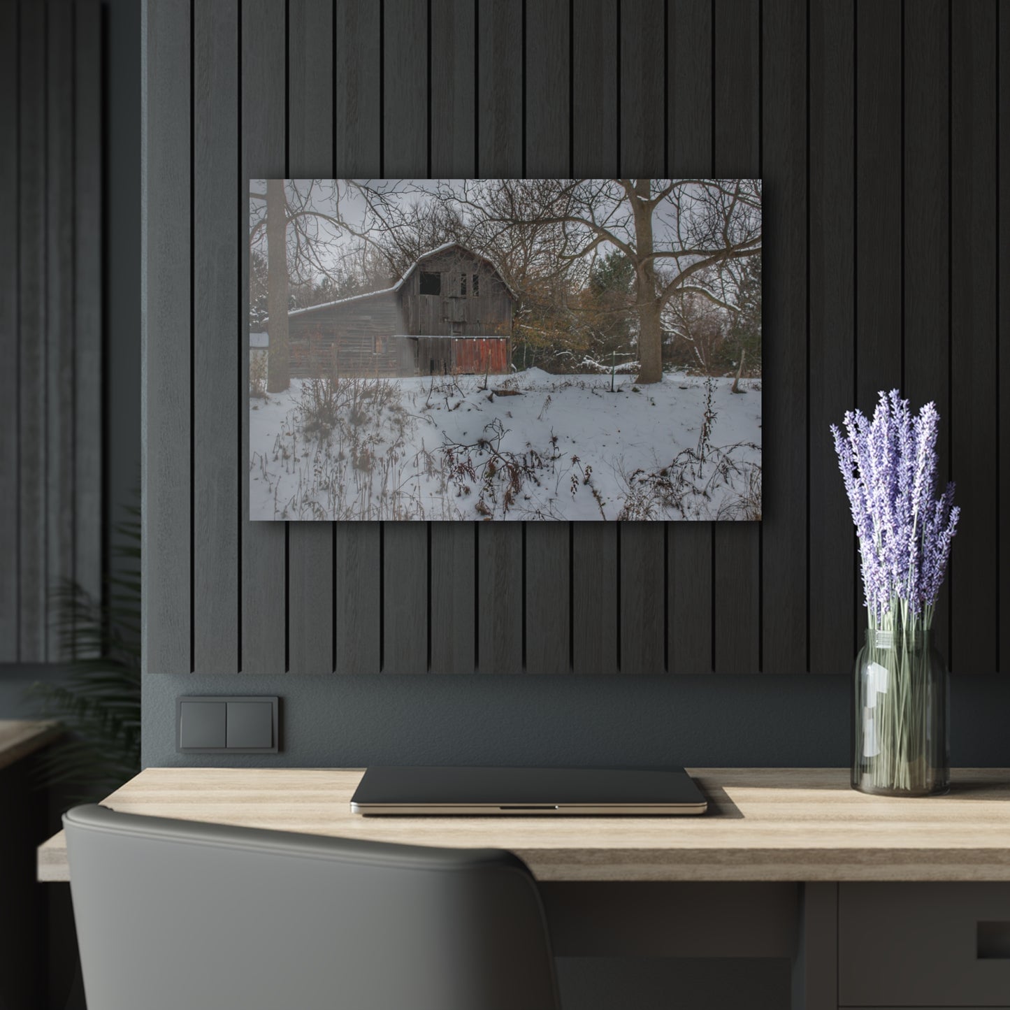 U R There Photography Hayes Road Grey in Winter II Rustic Farmhouse Acrylic Wall Print