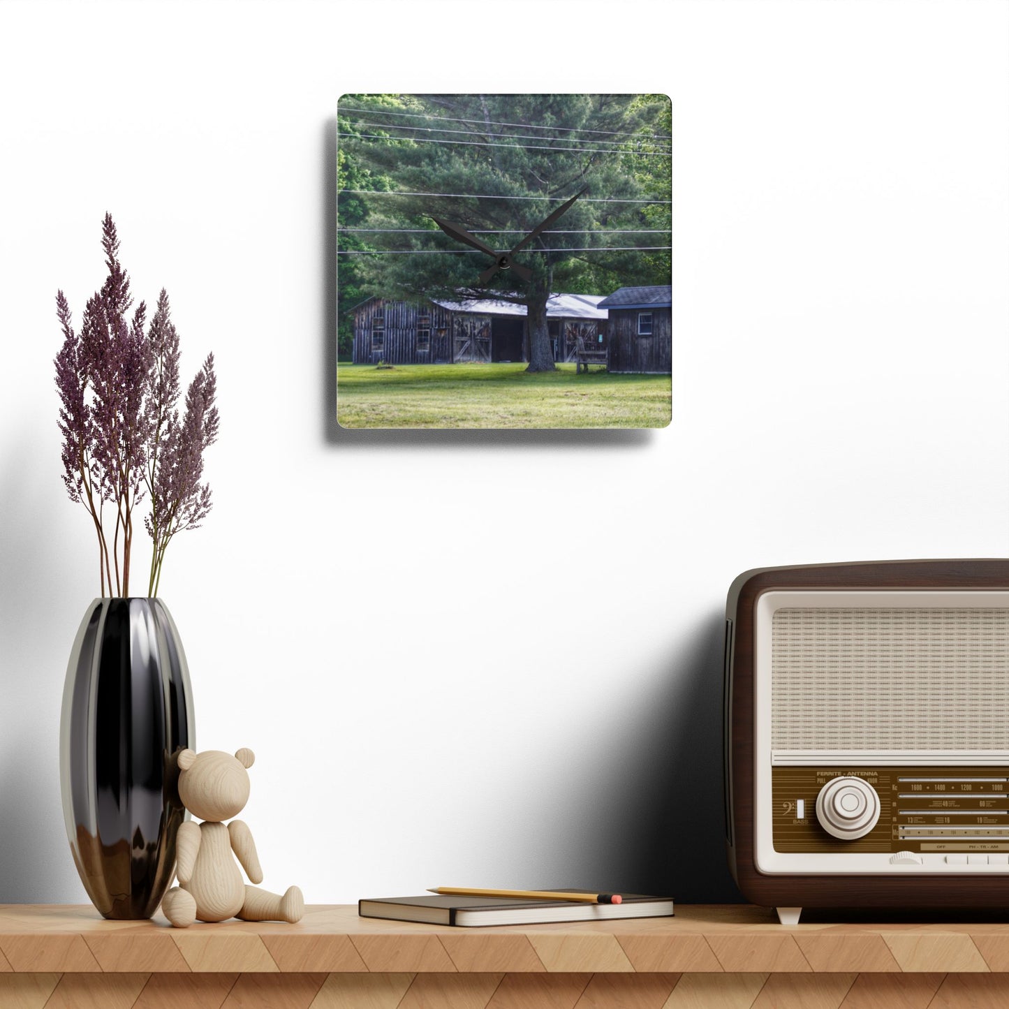U R There Photography Leonard Road Roadside Greys Rustic Farmhouse Acrylic Analog Wall Clock