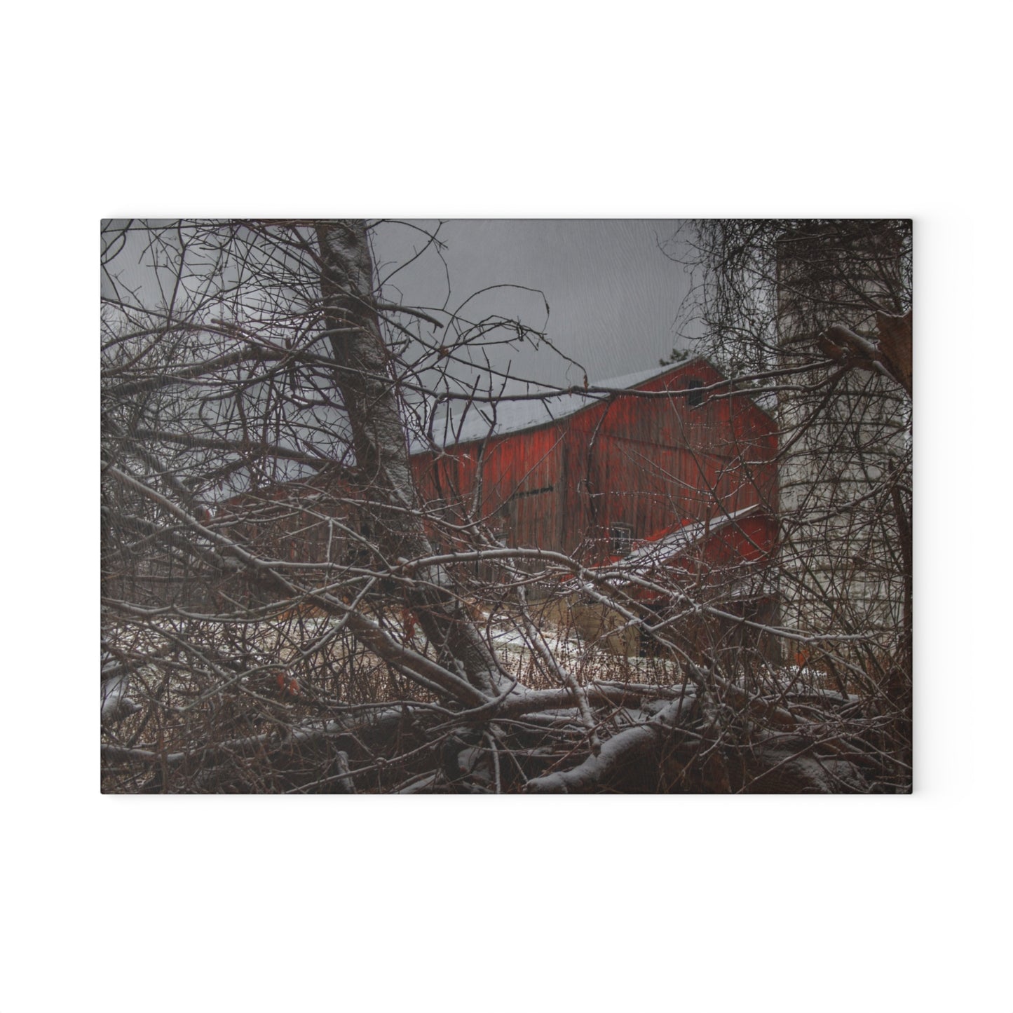 U R There Photography Sandhill Road Hidden Red II Rustic Farmhouse Tempered-Glass Cutting Board