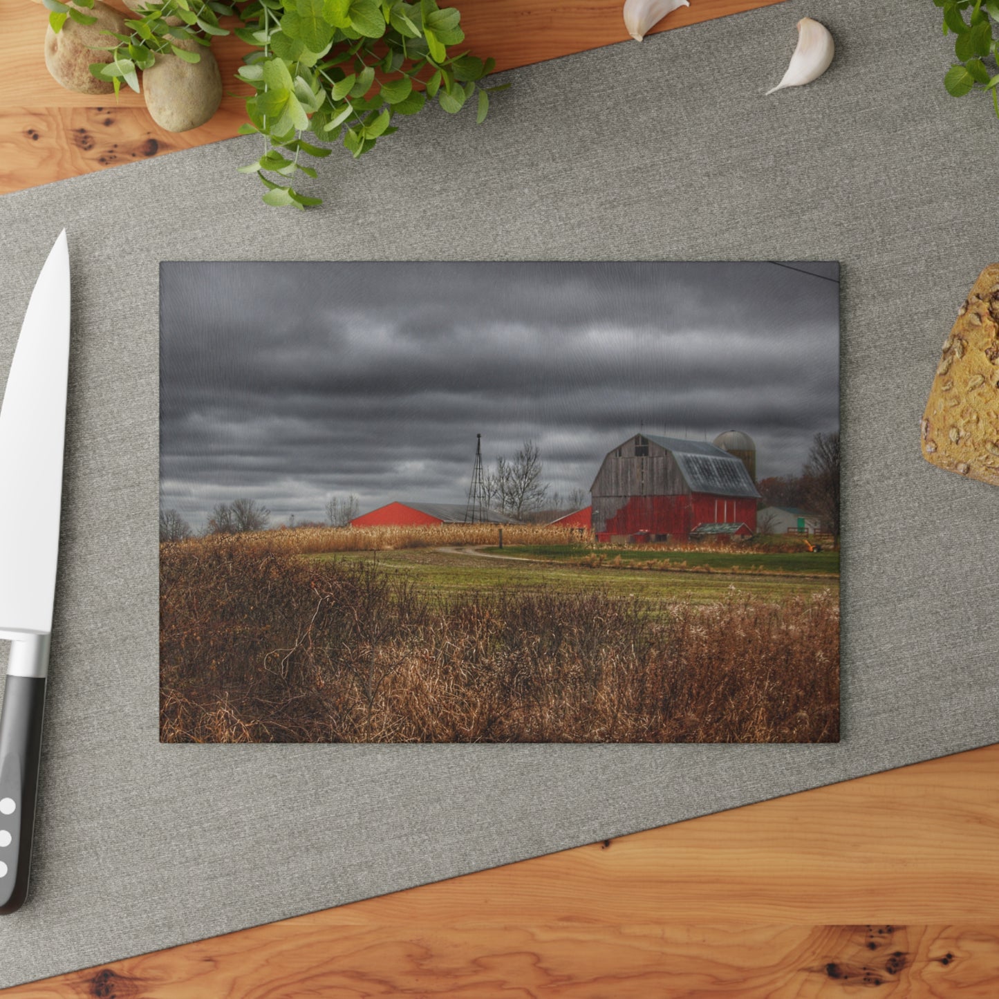 U R There Photography Slattery Road Grey Rustic Farmhouse Tempered-Glass Cutting Board