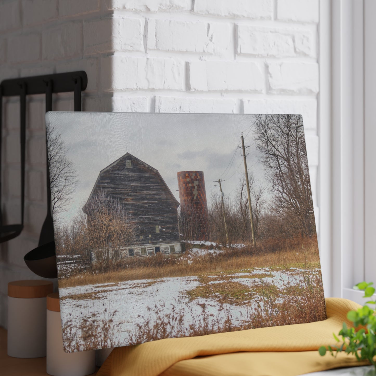 U R There Photography Secord Lake Road Grey Rustic Farmhouse Tempered-Glass Cutting Board