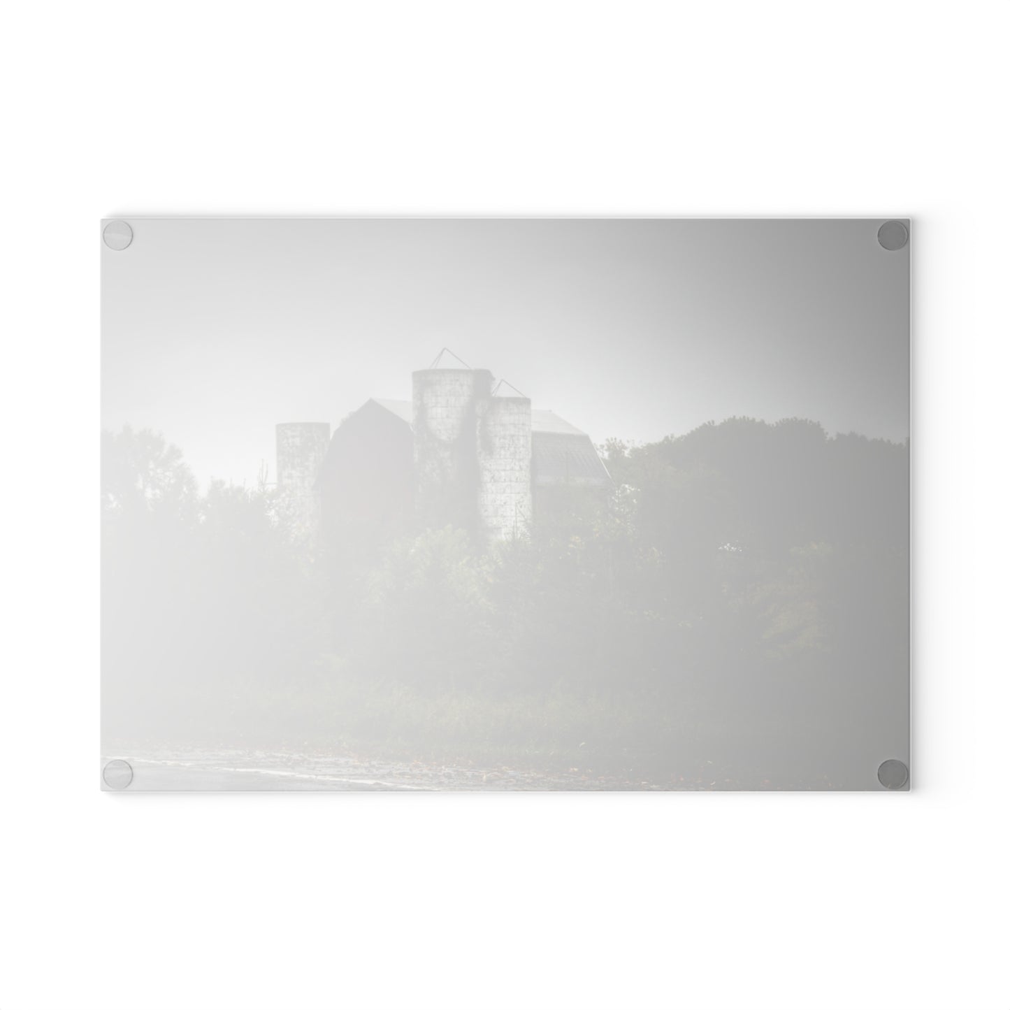 U R There Photography Castle Road Red and Silos in the Rain Rustic Farmhouse Tempered-Glass Cutting Board