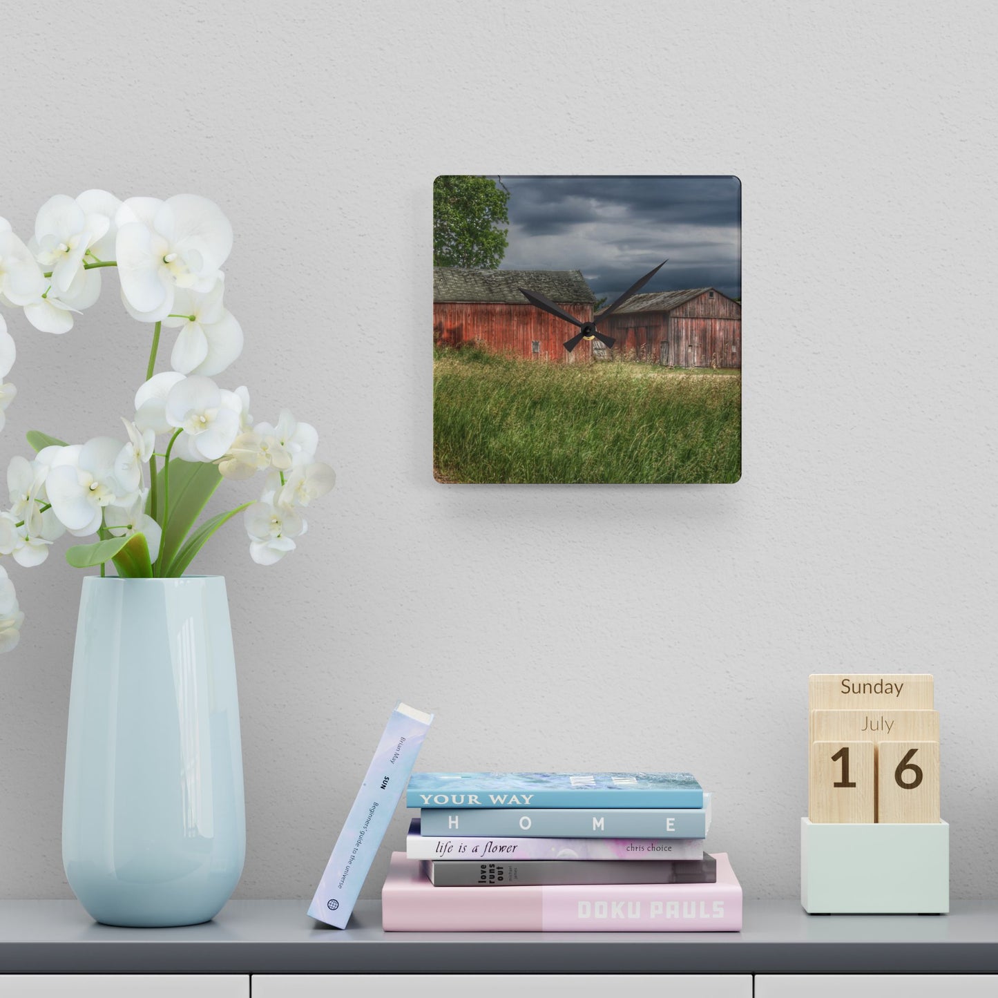 U R There Photography Hunters Creek Reds Rustic Farmhouse Acrylic Analog Wall Clock