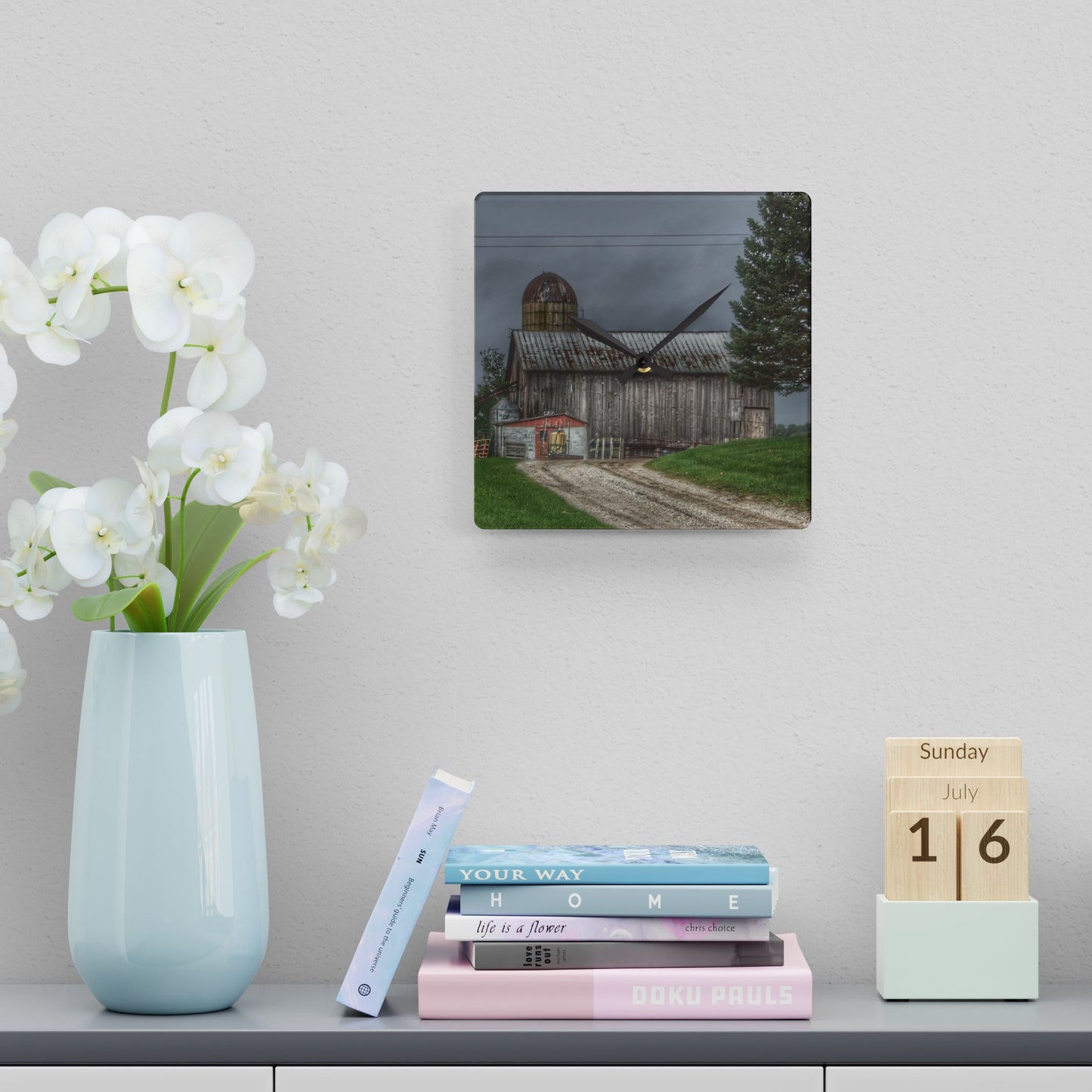 U R There Photography North Lake Road Grey Rustic Farmhouse Acrylic Analog Wall Clock