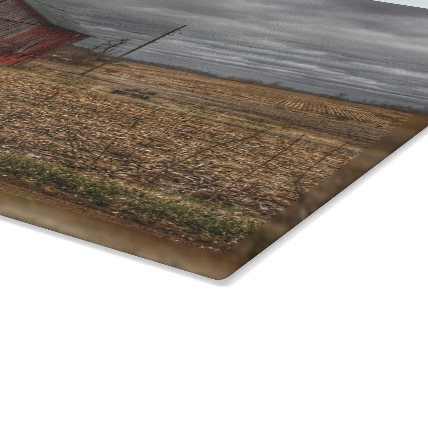 U R There Photography Barnes Road Little Red III Rustic Farmhouse Tempered-Glass Cutting Board