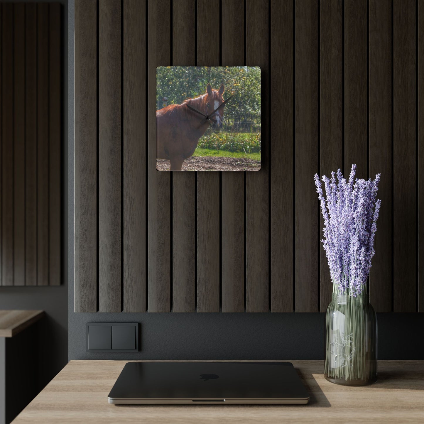 U R There Photography Froede Road Chestnut Brown Rustic Farmhouse Acrylic Analog Wall Clock
