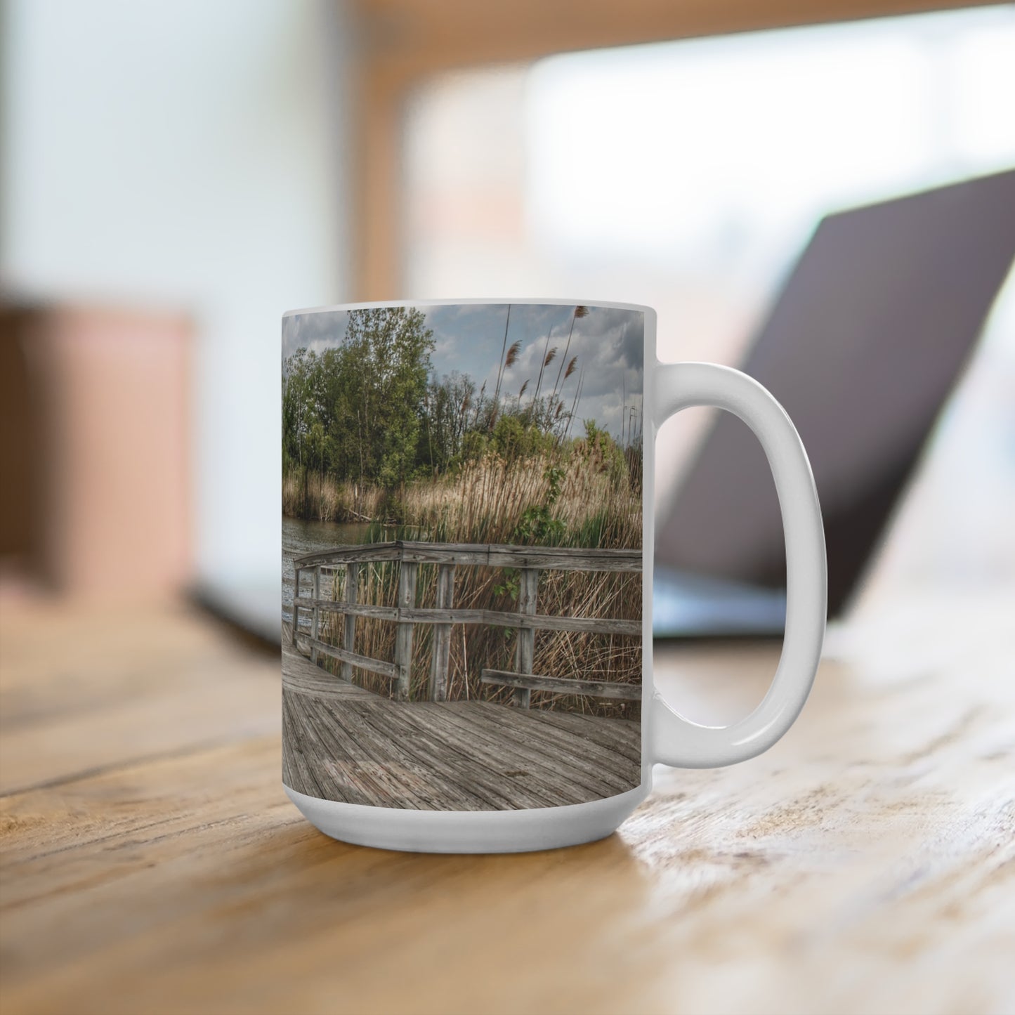 Rustic Farmhouse Coffee Mug featuring Bridge Overlooking Water Tower Park in Lapeer