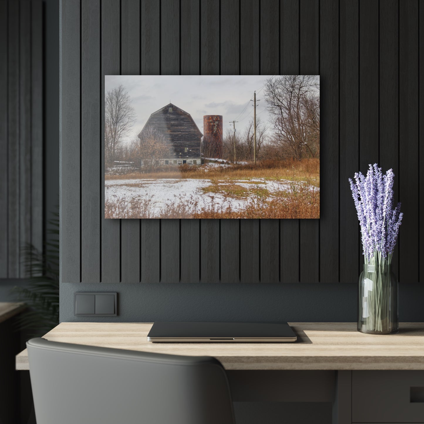 U R There Photography Secord Lake Road Grey Rustic Farmhouse Acrylic Wall Print