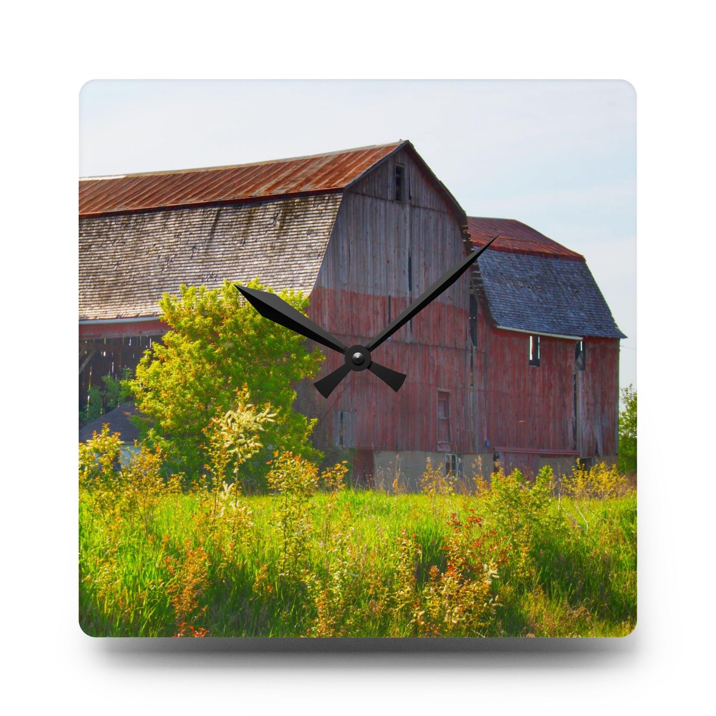 U R There Photography Leslie Road Red II Rustic Farmhouse Acrylic Analog Wall Clock