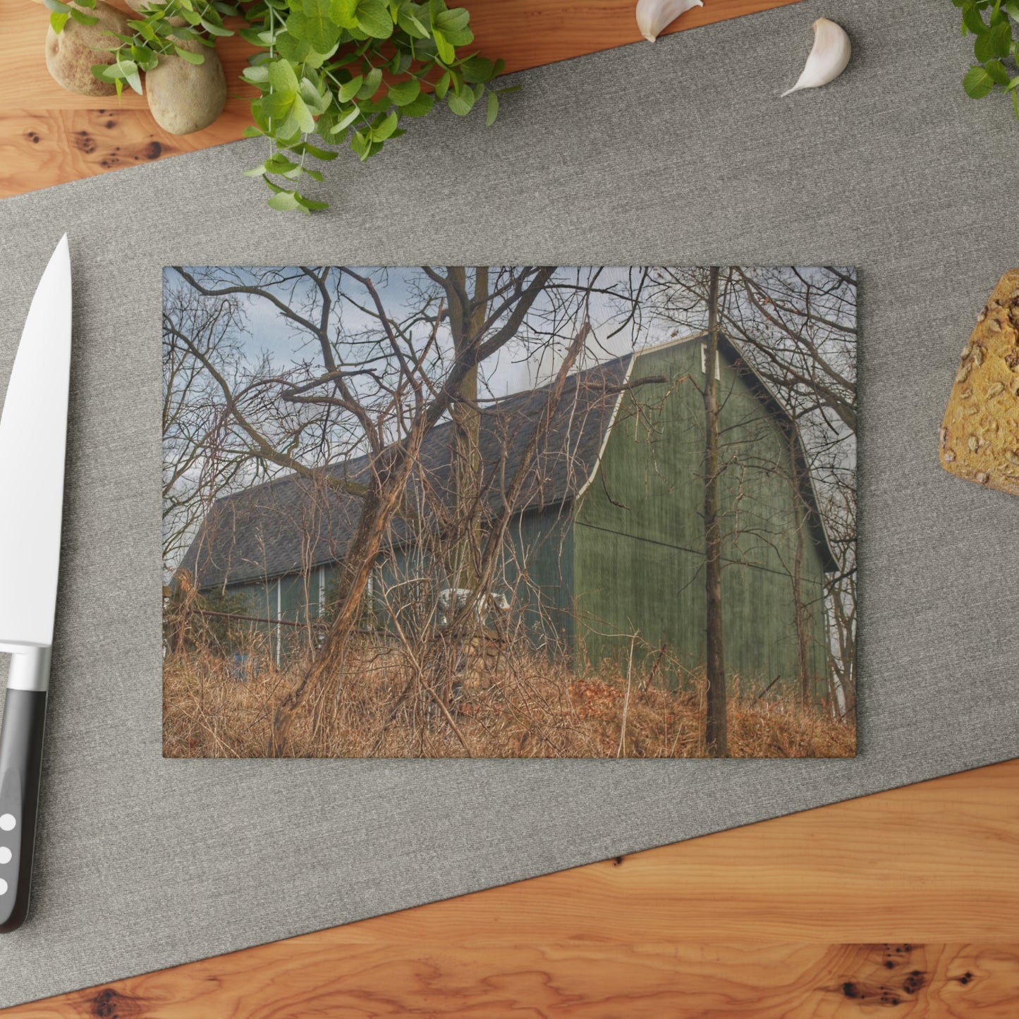 U R There Photography Yale Road Hidden Green Rustic Farmhouse Tempered-Glass Cutting Board