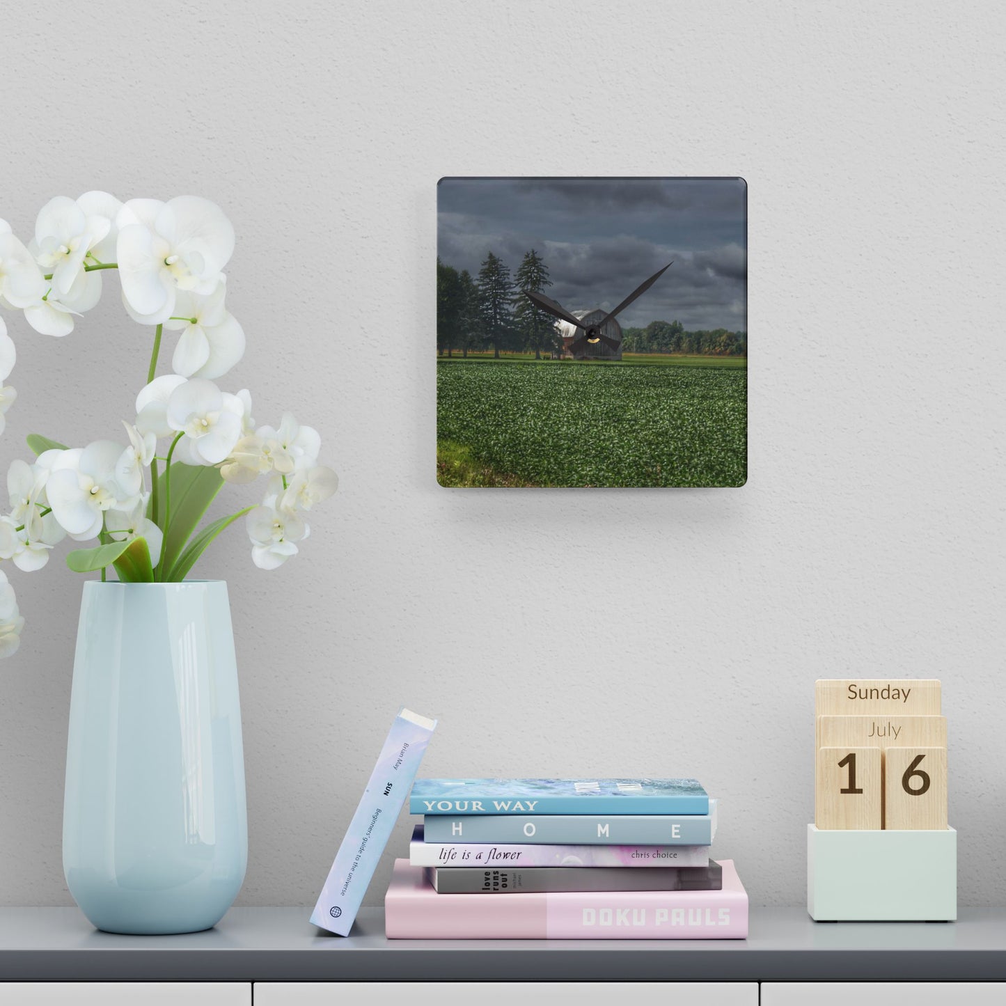 U R There Photography Belsay Grey Among the Pines Rustic Farmhouse Acrylic Analog Wall Clock
