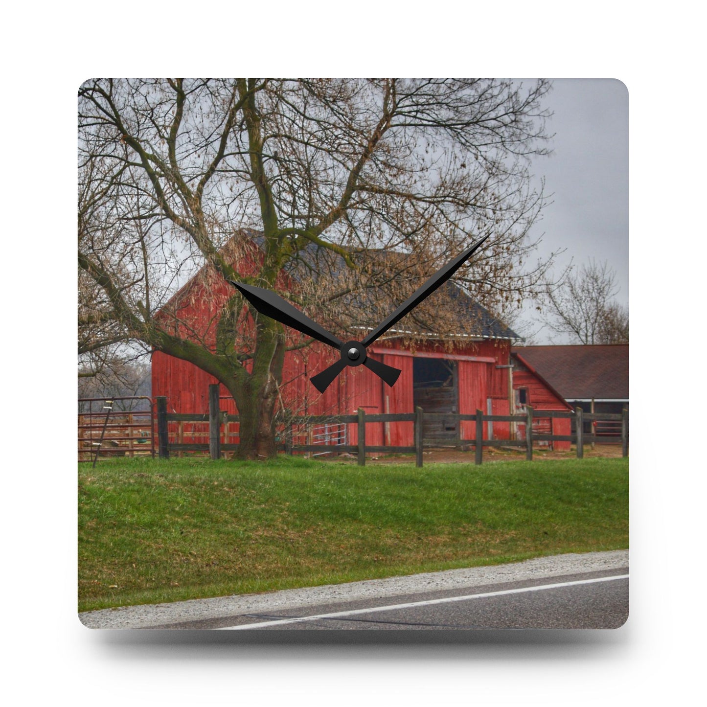 U R There Photography M-21 Roadside Stable I Rustic Farmhouse Acrylic Analog Wall Clock