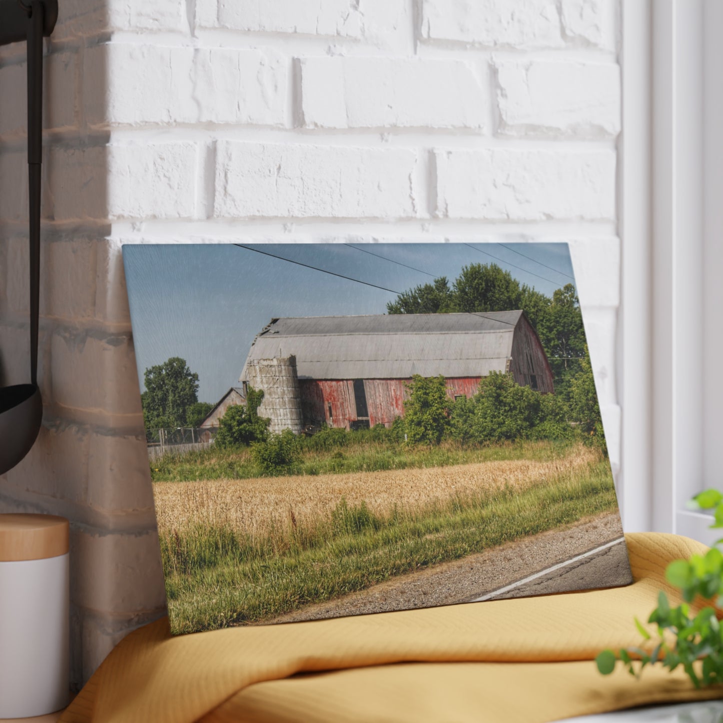U R There Photography Dodge Road Old Red Rustic Farmhouse Tempered-Glass Cutting Board
