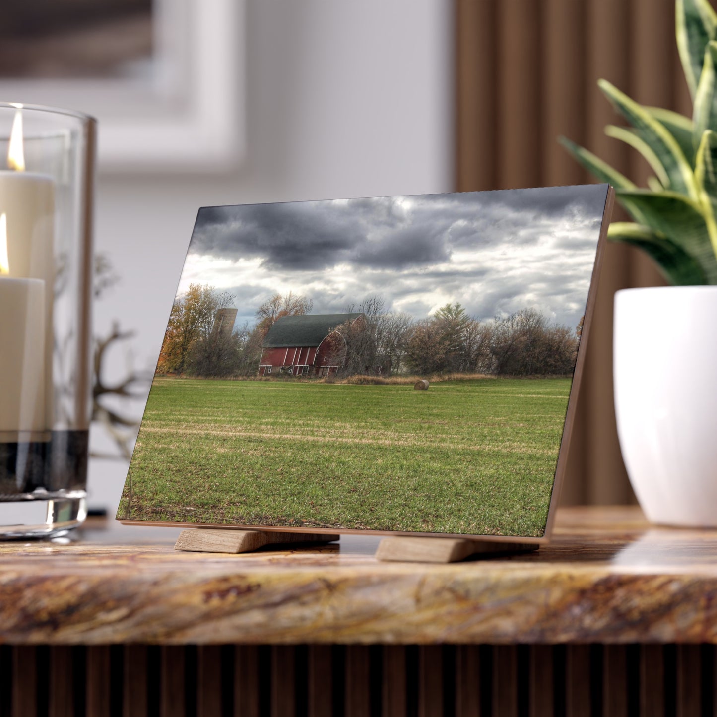 U R There Photography Booth Road Hidden Red II Rustic Farmhouse Decorative Ceramic Tile