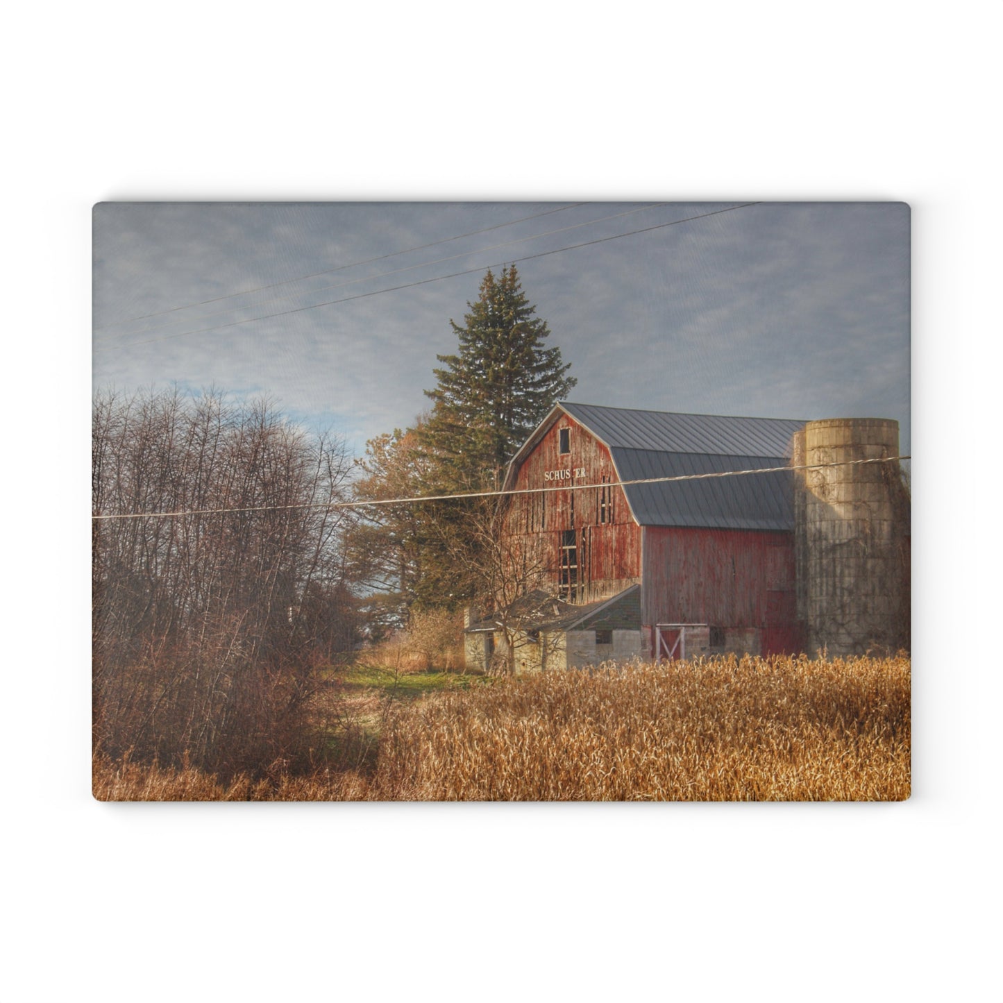 U R There Photography Otter Lake Road Red I Rustic Farmhouse Tempered-Glass Cutting Board