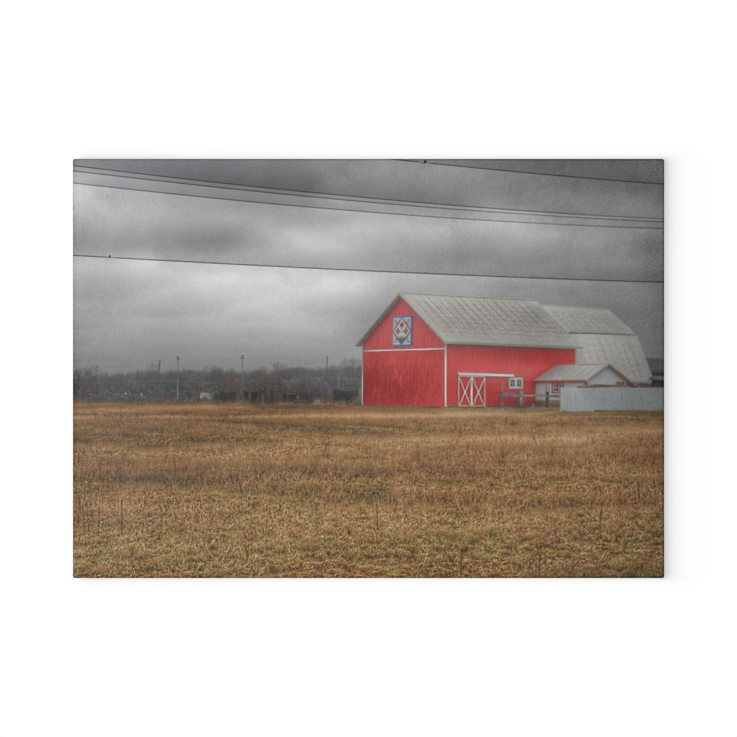 U R There Photography Barnes Road Quilted Red Rustic Farmhouse Tempered-Glass Cutting Board