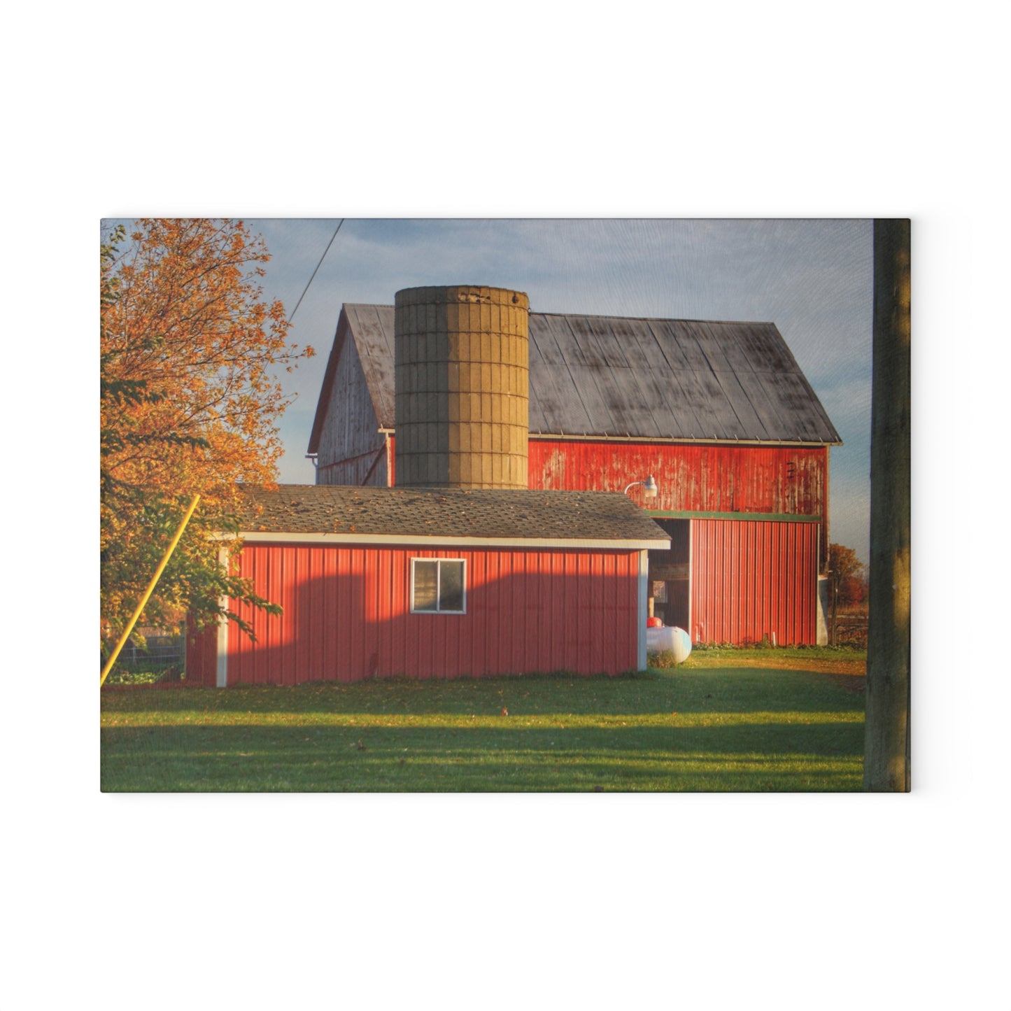 U R There Photography Peck Road Reds Rustic Farmhouse Tempered-Glass Cutting Board