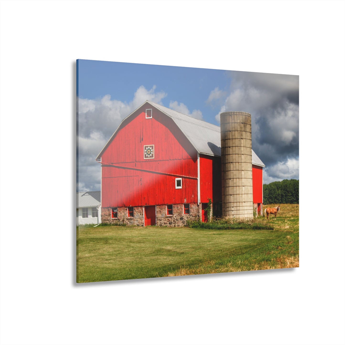 U R There Photography West Brown Road Red and Silo Rustic Farmhouse Acrylic Wall Print