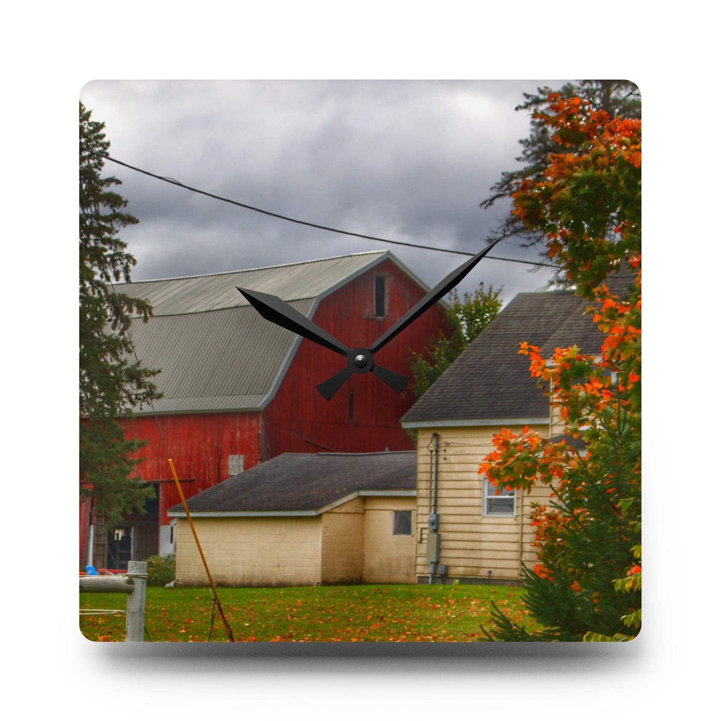 U R There Photography Farnsworth Road Red II Rustic Farmhouse Acrylic Analog Wall Clock