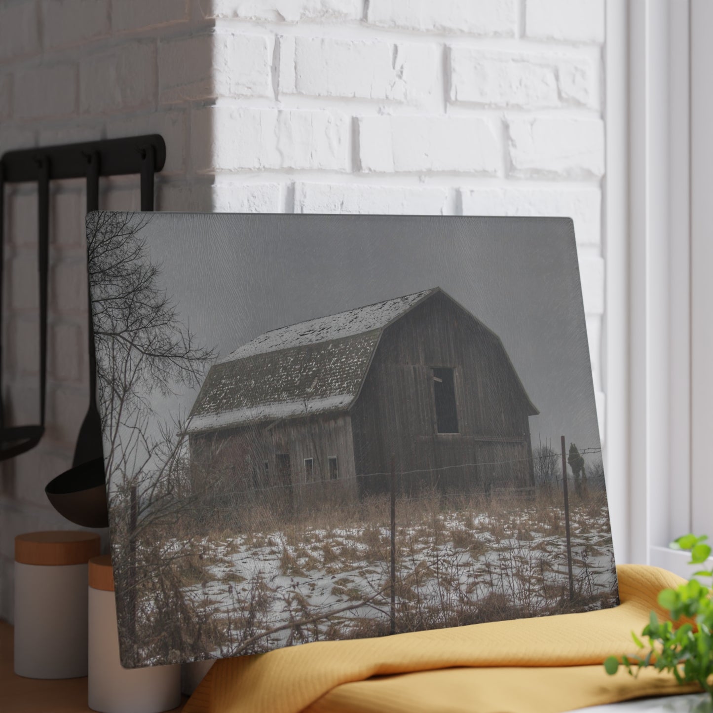 U R There Photography South Kirk Road Grey Rustic Farmhouse Tempered-Glass Cutting Board