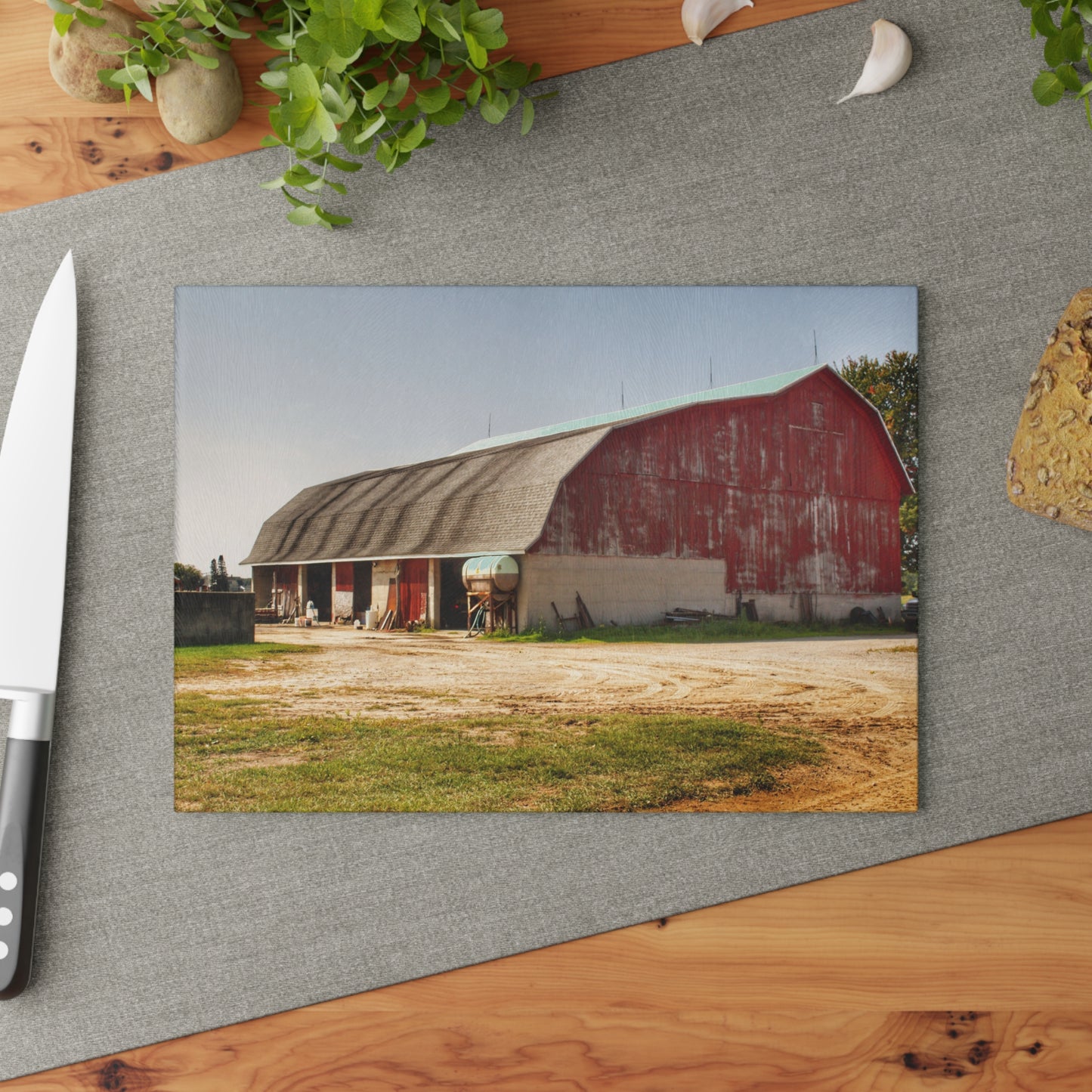 U R There Photography Quonset Barn Rustic Farmhouse Tempered-Glass Cutting Board
