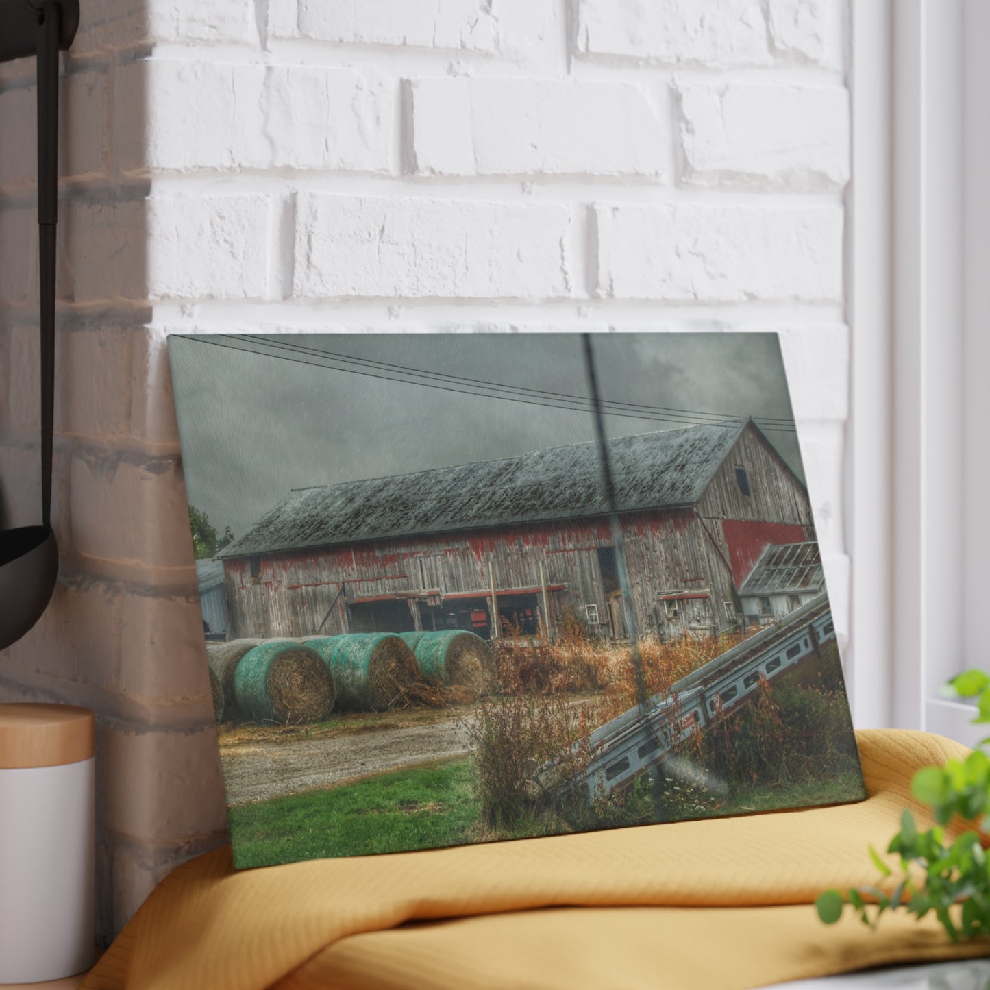 U R There Photography Richville Road Grey I Rustic Farmhouse Tempered-Glass Cutting Board