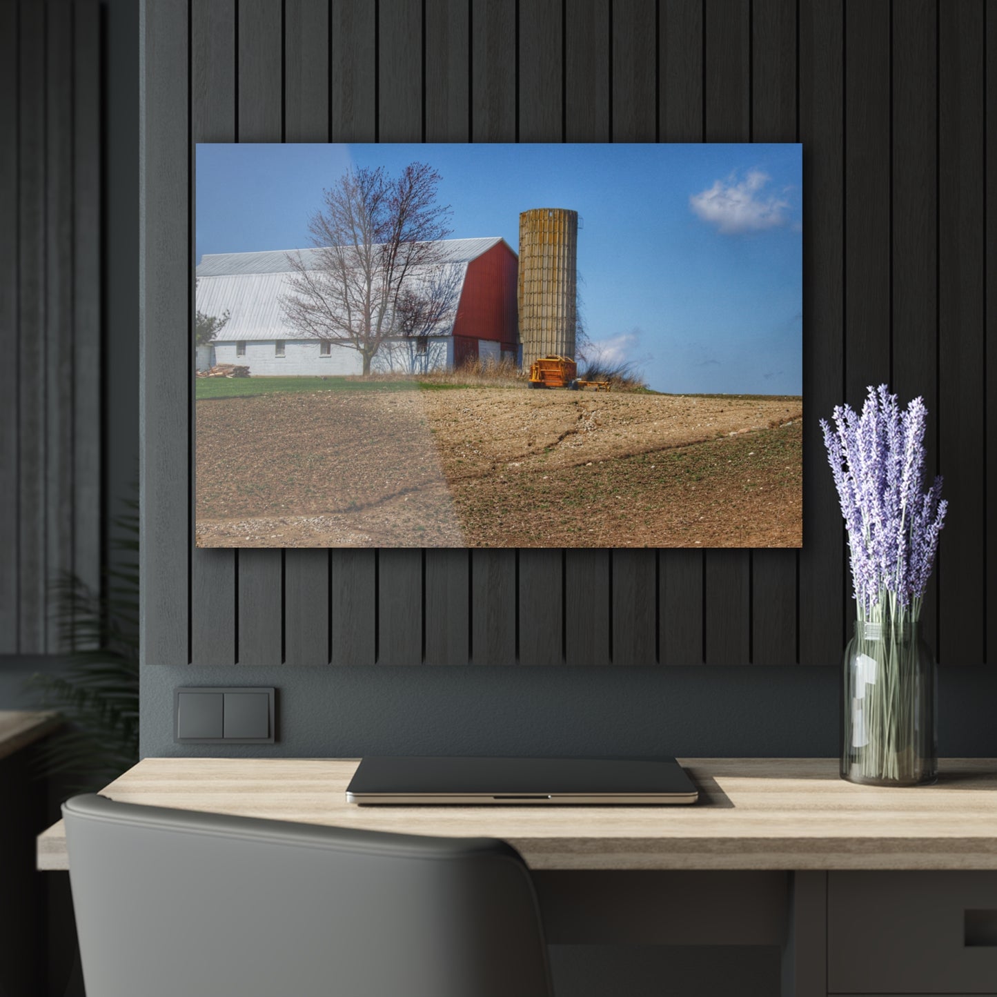 U R There Photography Shay Lake Red Rustic Farmhouse Acrylic Wall Print