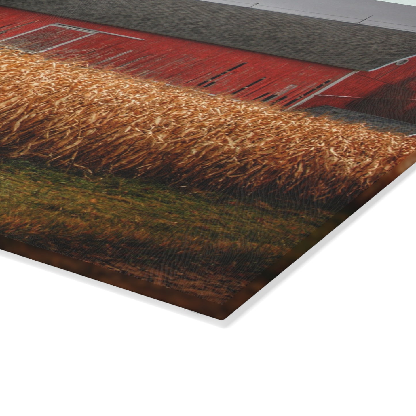 U R There Photography Slattery Road Cornfield Red Rustic Farmhouse Tempered-Glass Cutting Board