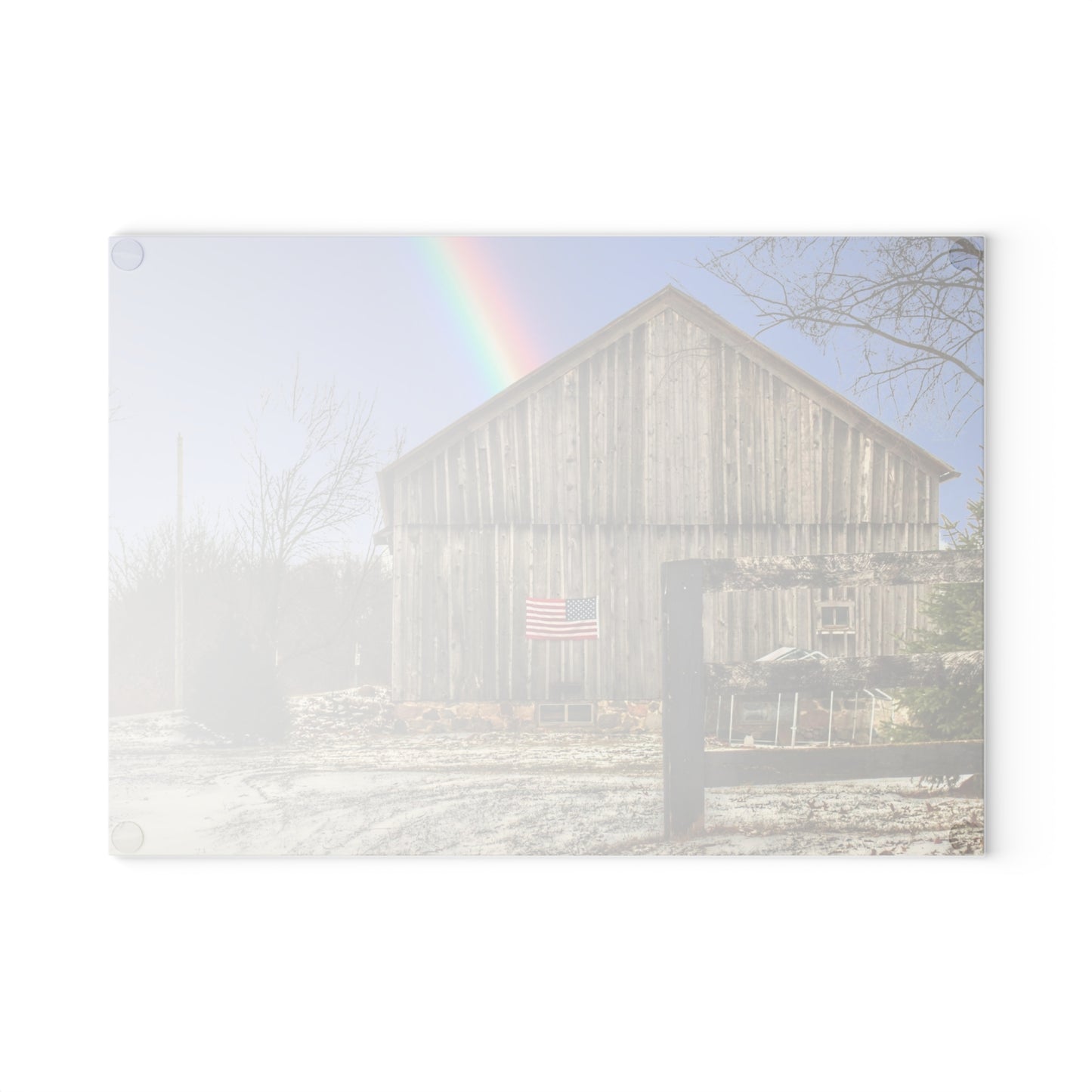 U R There Photography Barn Blessings on Sutton Road Rustic Farmhouse Tempered-Glass Cutting Board 8"x 11"