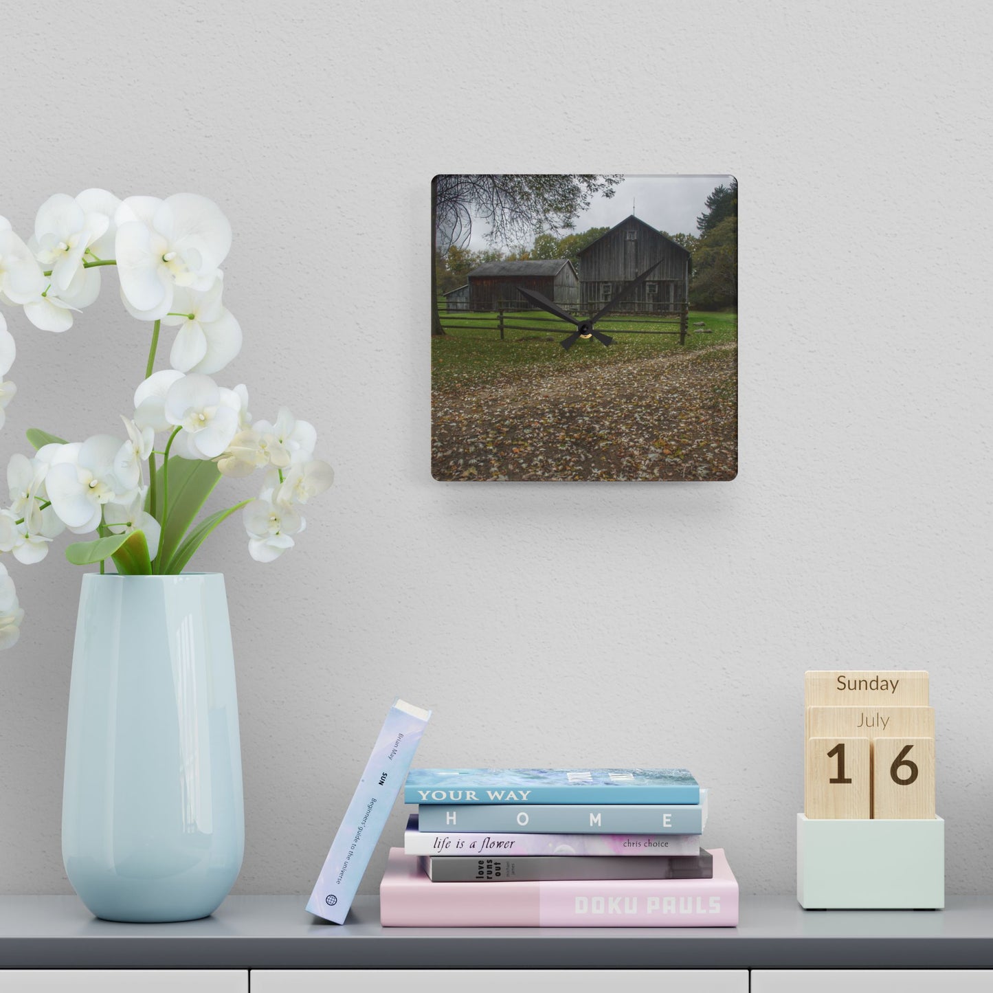 U R There Photography Wilder Road Greys II Rustic Farmhouse Acrylic Analog Wall Clock