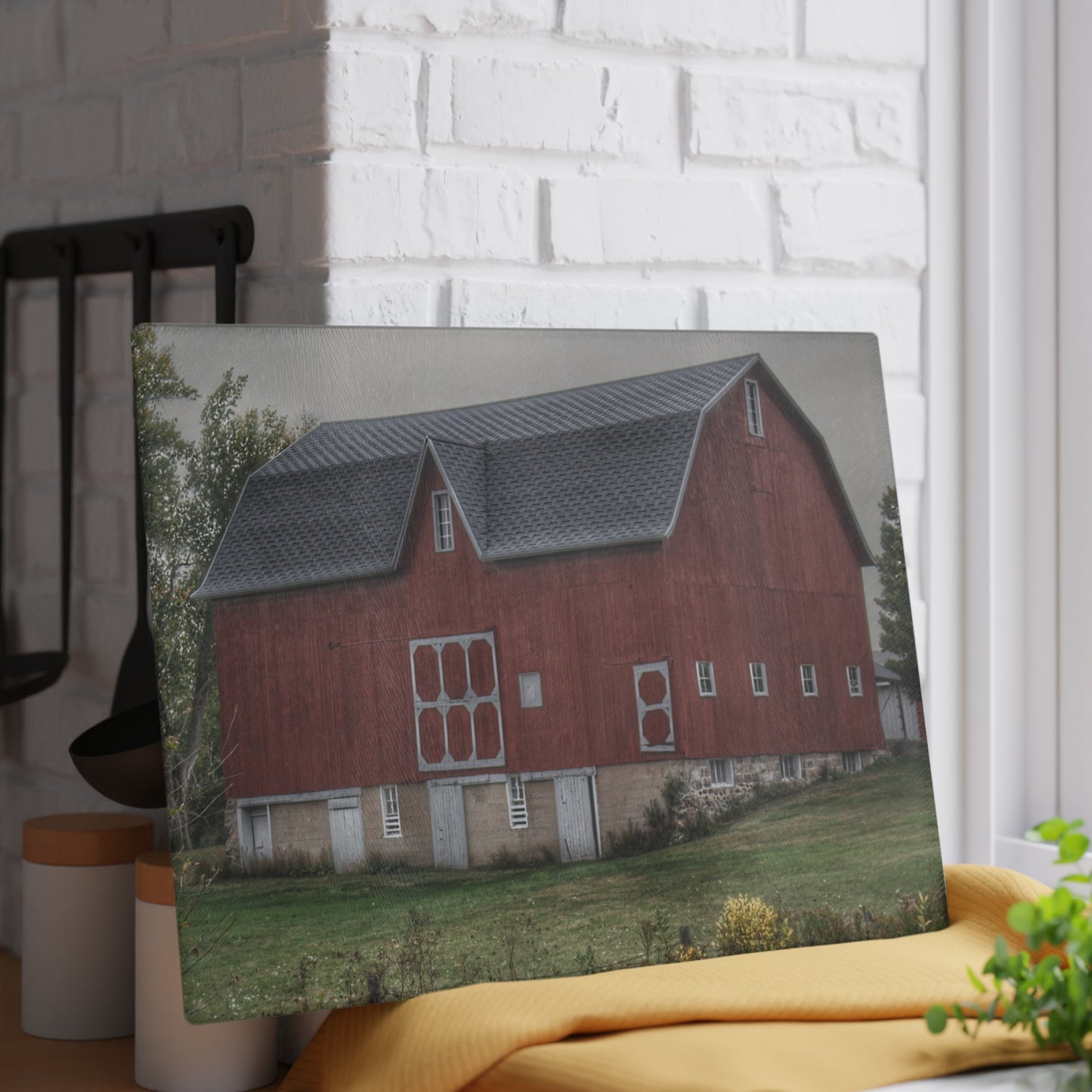 U R There Photography Vassar Road Red I Rustic Farmhouse Tempered-Glass Cutting Board