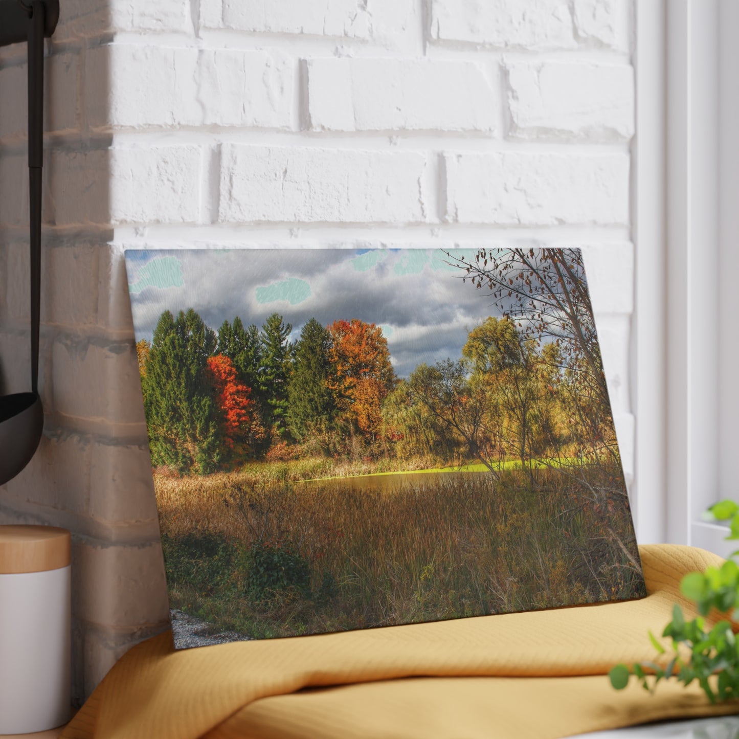 U R There Photography Fall Pond on Sutton Road Rustic Farmhouse Tempered-Glass Cutting Board