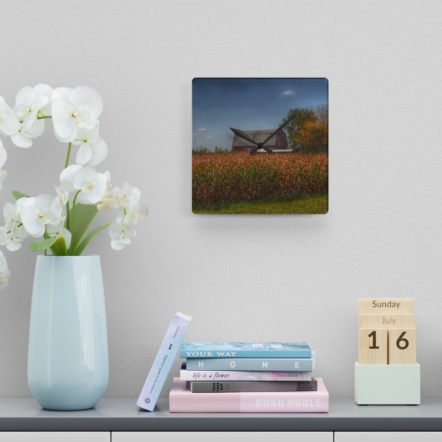 U R There Photography Clifford Road Red III Rustic Farmhouse Acrylic Analog Wall Clock