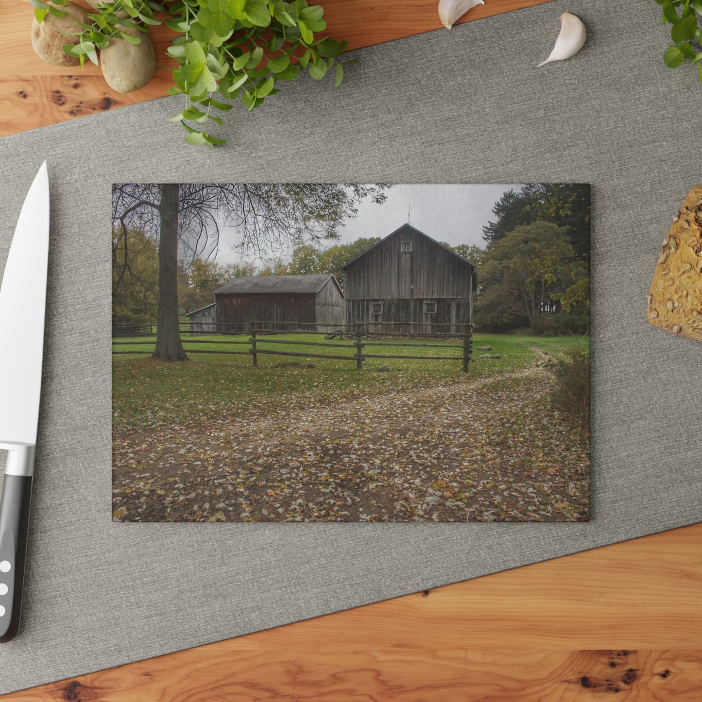 U R There Photography Wilder Road Greys II Rustic Farmhouse Tempered-Glass Cutting Board