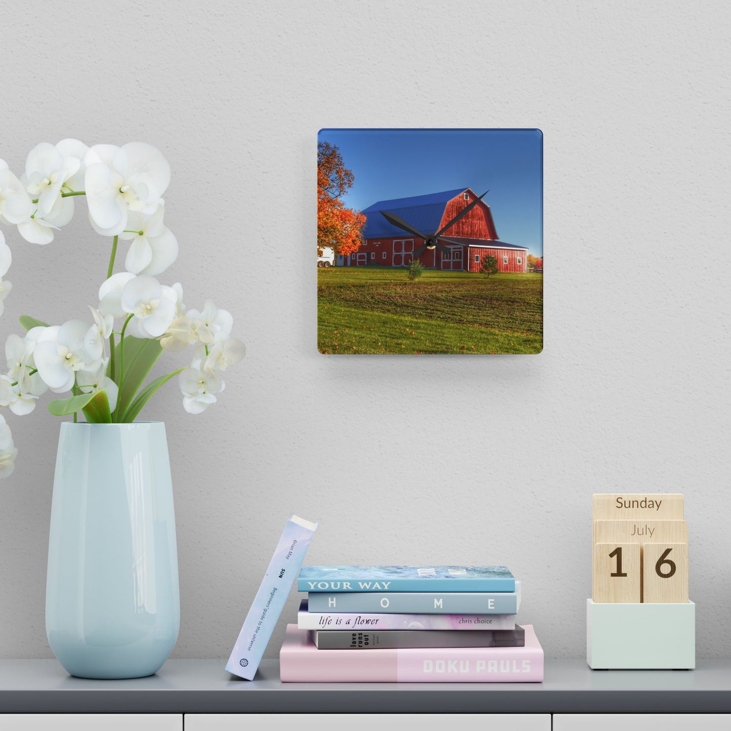 U R There Photography Shoemaker Road Red Rustic Farmhouse Acrylic Analog Wall Clock