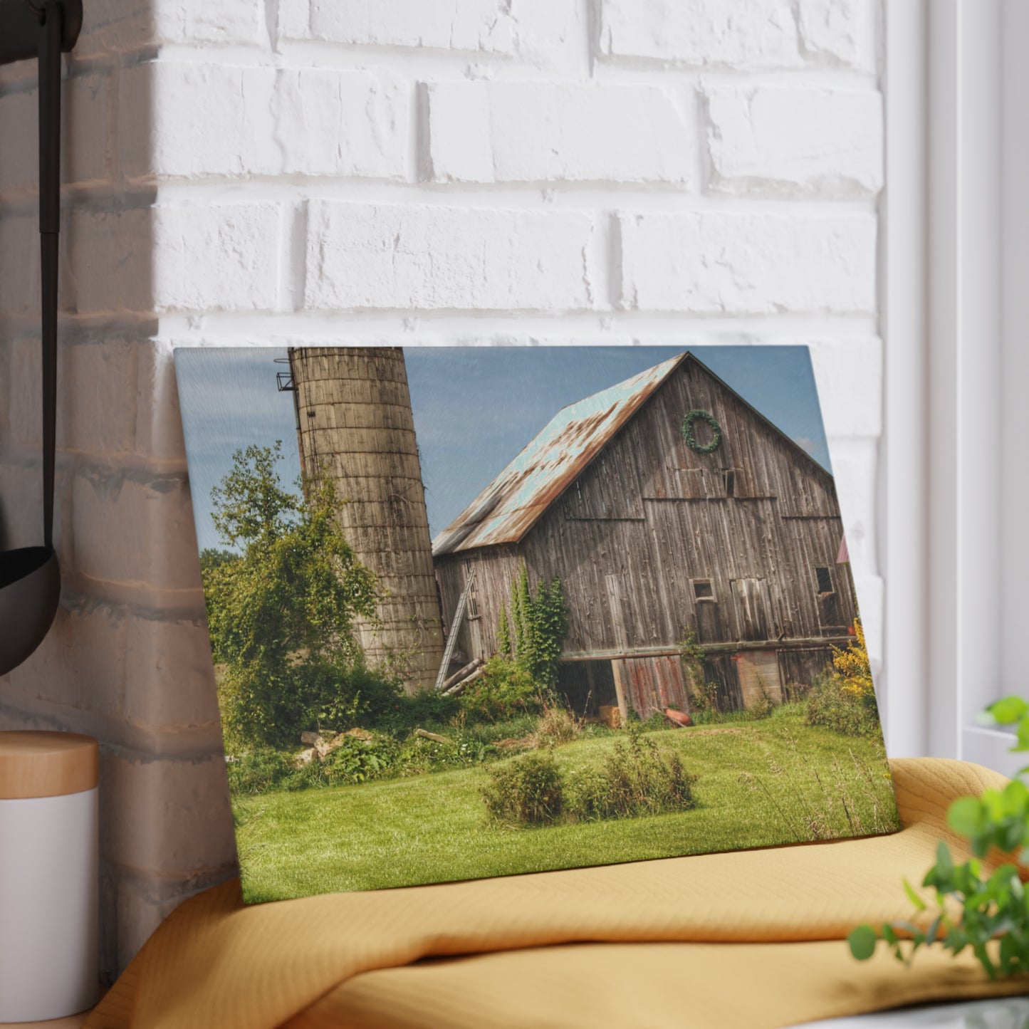 U R There Photography Churchill Christmas Barn in Summer Rustic Farmhouse Tempered-Glass Cutting Board