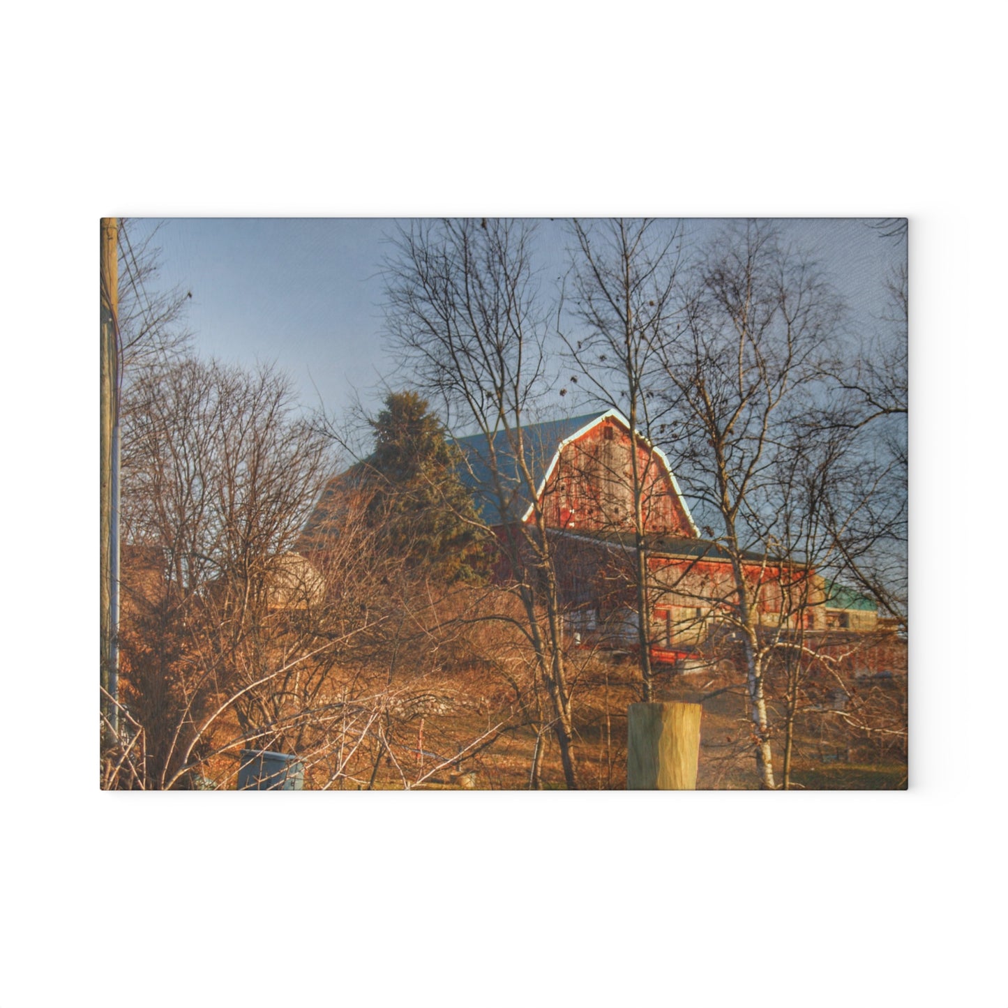 U R There Photography Otter Lake Road Hillside Red Rustic Farmhouse Tempered-Glass Cutting Board