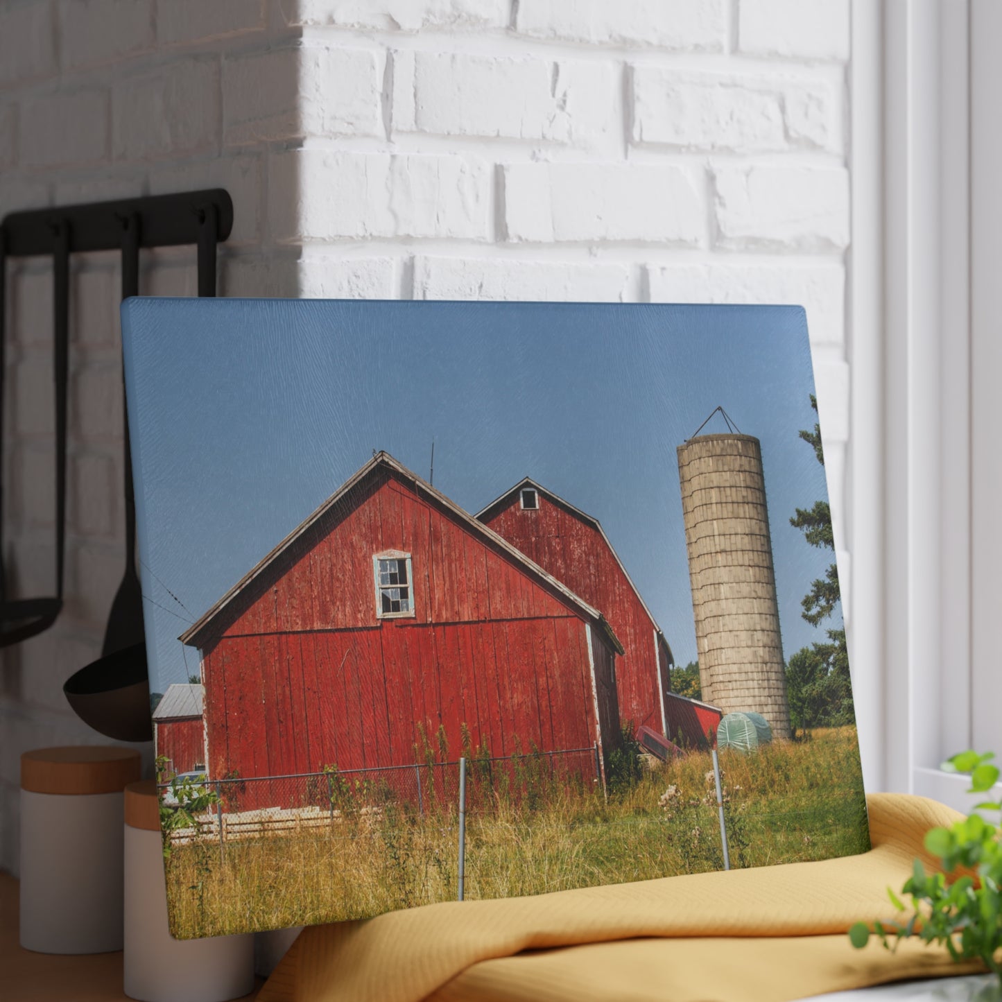 U R There Photography Shoemaker Road Reds Rustic Farmhouse Tempered-Glass Cutting Board