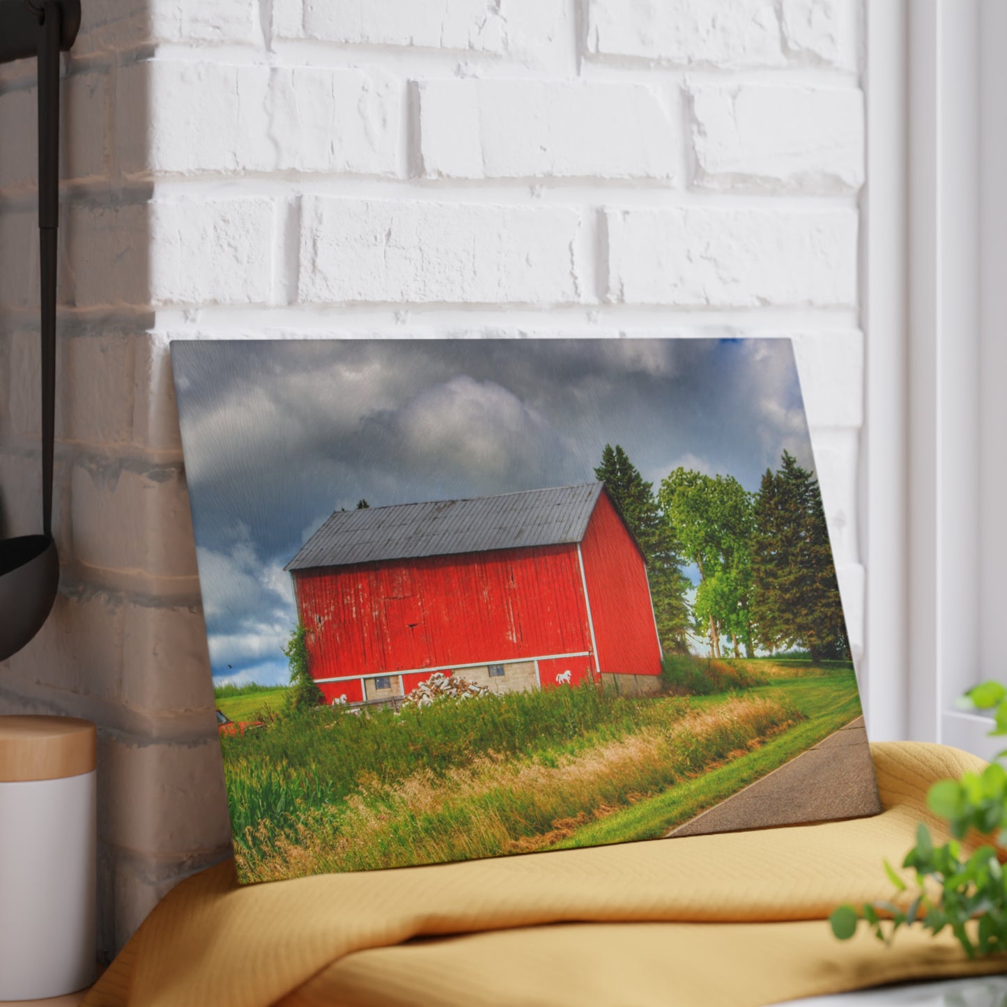 U R There Photography West Brown Horse Barn I Rustic Farmhouse Tempered-Glass Cutting Board