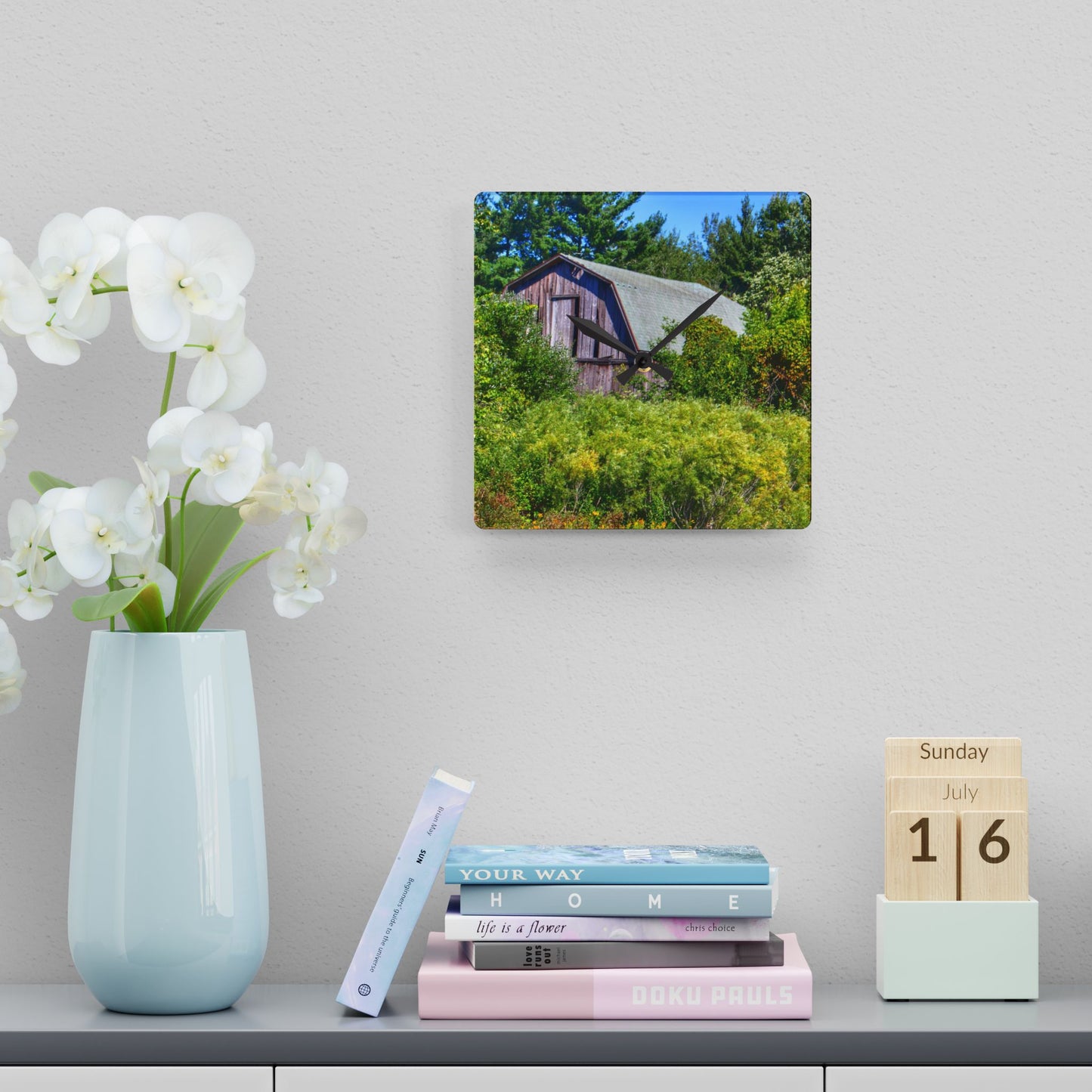 U R There Photography Saginaw Road Hidden Grey Rustic Farmhouse Acrylic Analog Wall Clock