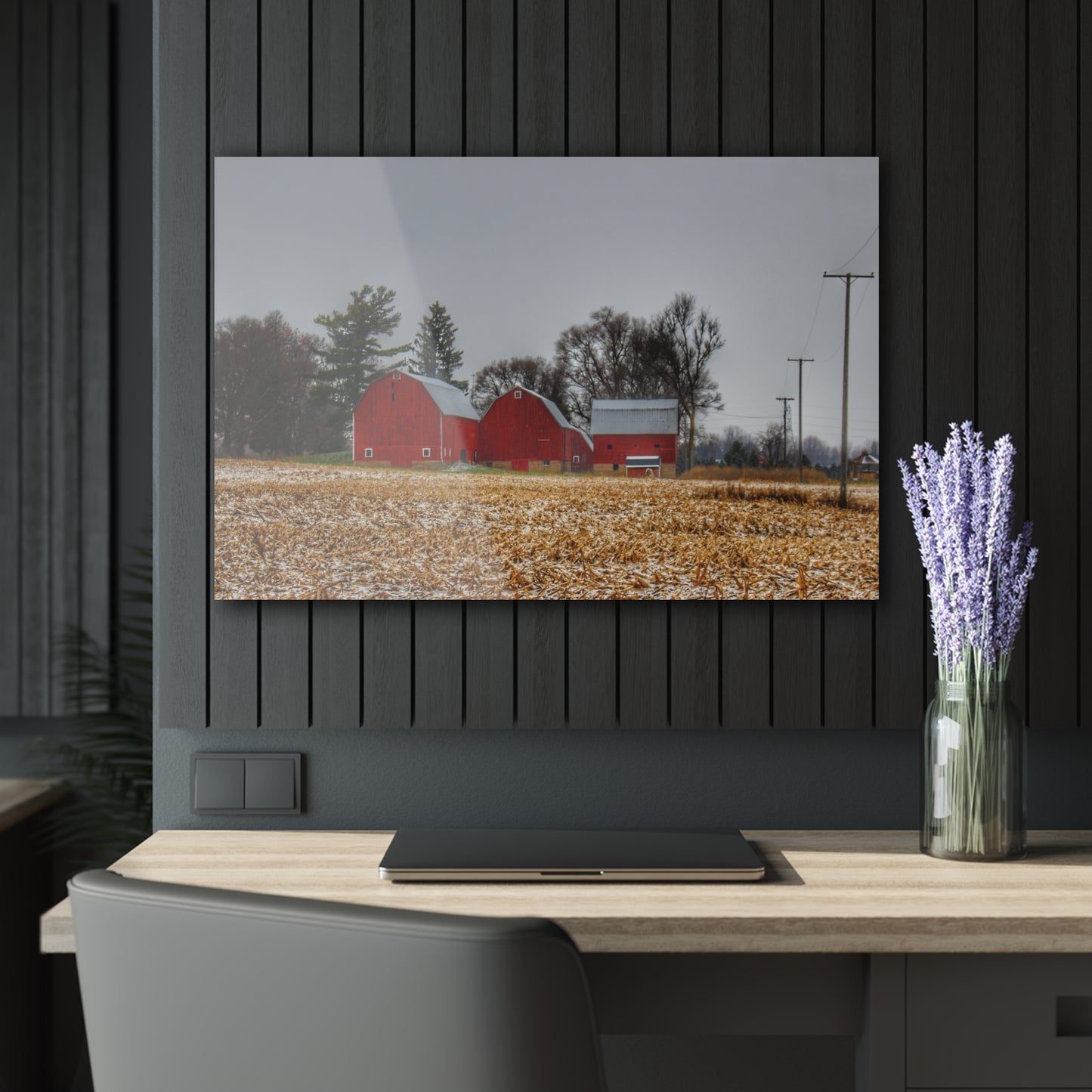 U R There Photography Shoemaker Road Winter Reds II Rustic Farmhouse Acrylic Wall Print
