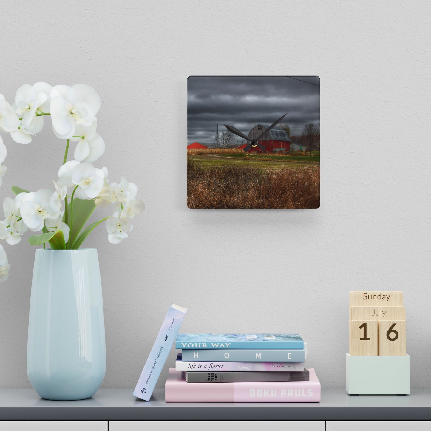 U R There Photography Slattery Road Grey Rustic Farmhouse Acrylic Analog Wall Clock