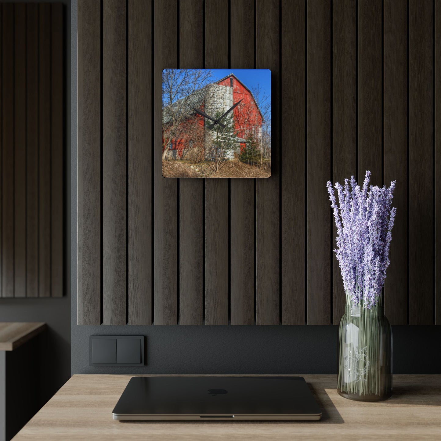 U R There Photography Van Dyke Red I Rustic Farmhouse Acrylic Analog Wall Clock