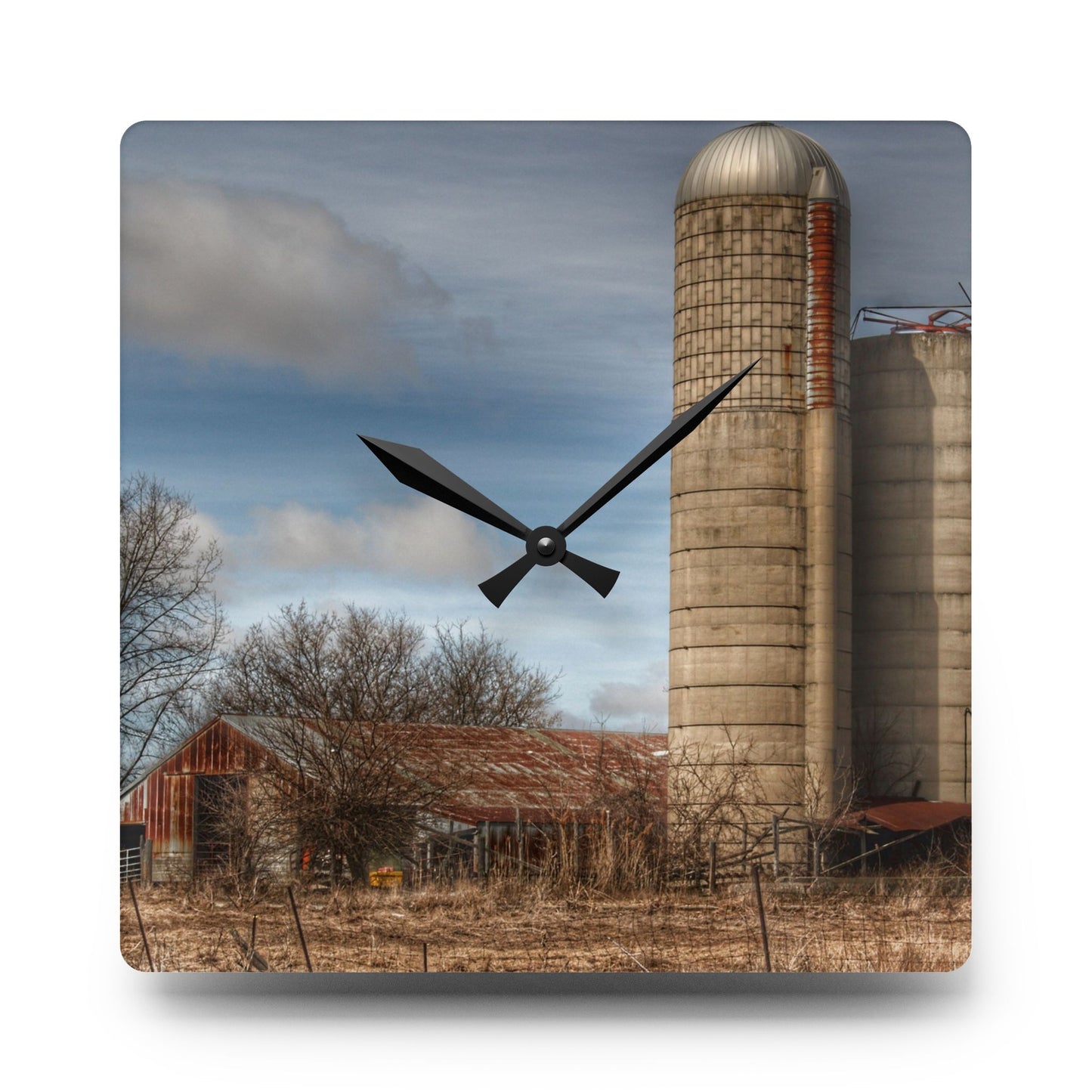 U R There Photography Silo Rust Rustic Farmhouse Acrylic Analog Wall Clock