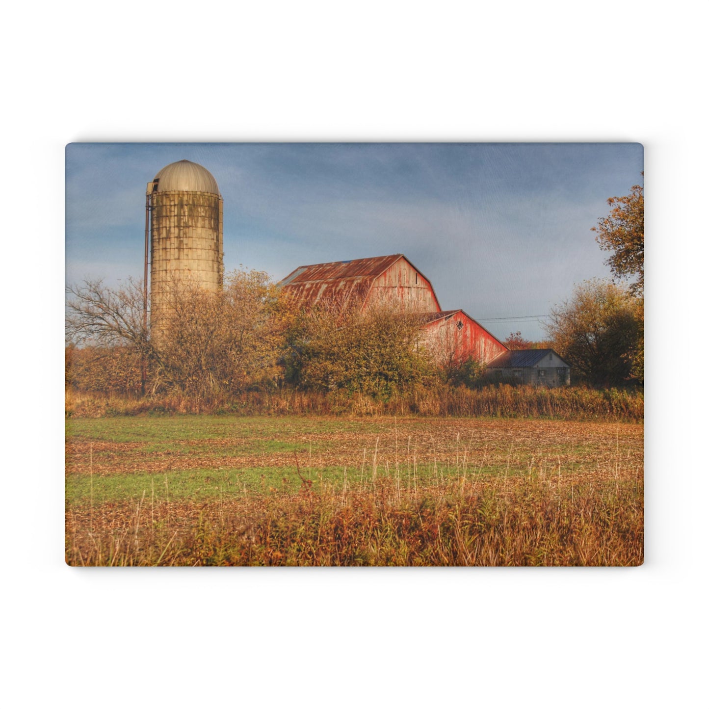 U R There Photography Cade Road Red and Silo Rustic Farmhouse Tempered-Glass Cutting Board