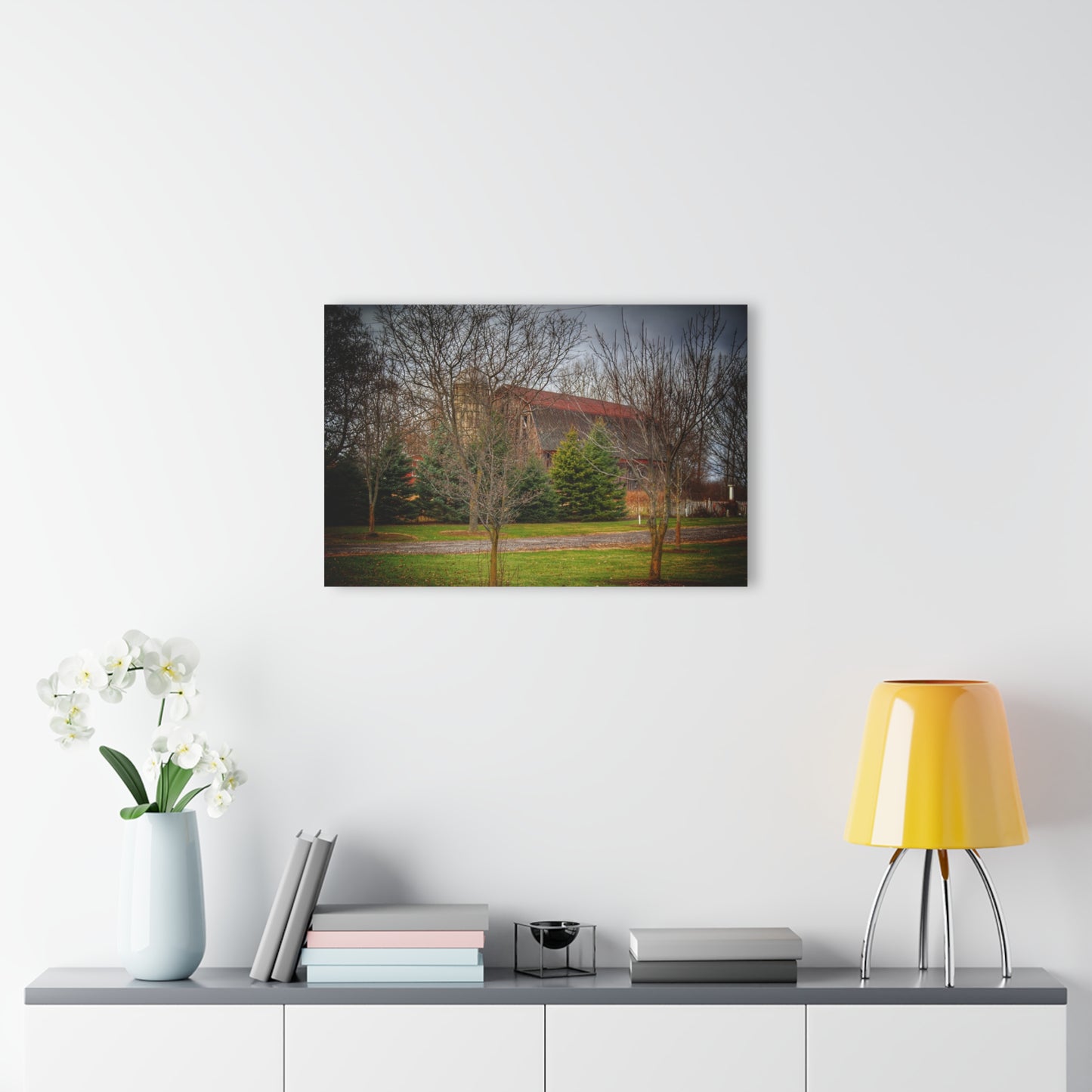 U R There Photography Rusted Red Beyond the Pines Rustic Farmhouse Acrylic Wall Print